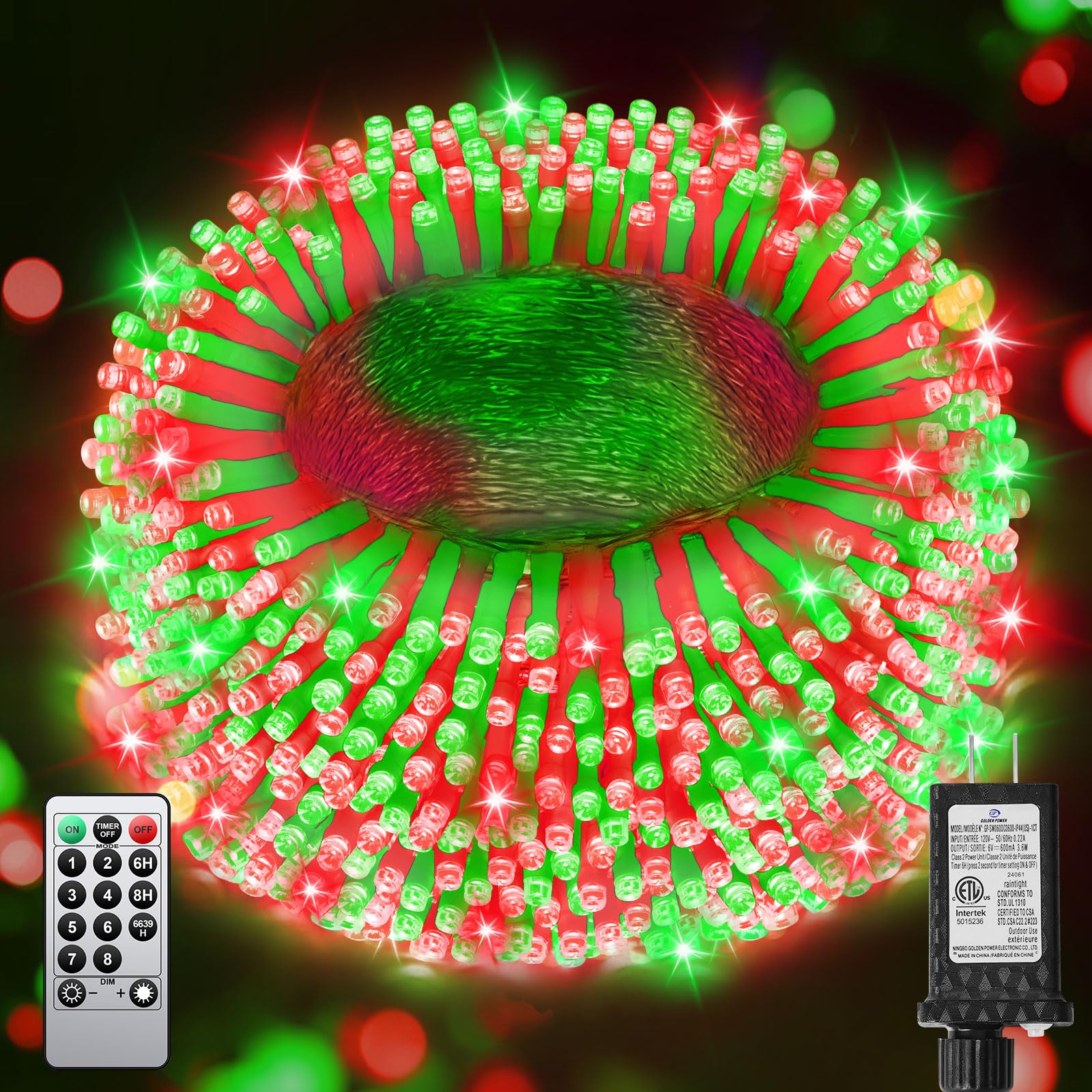 JIXXULVU Christmas Lights Outdoor 552FT 1400LED Waterproof Red and Green, 8 Modes, Timer, Fairy Lights for Tree Wedding Party