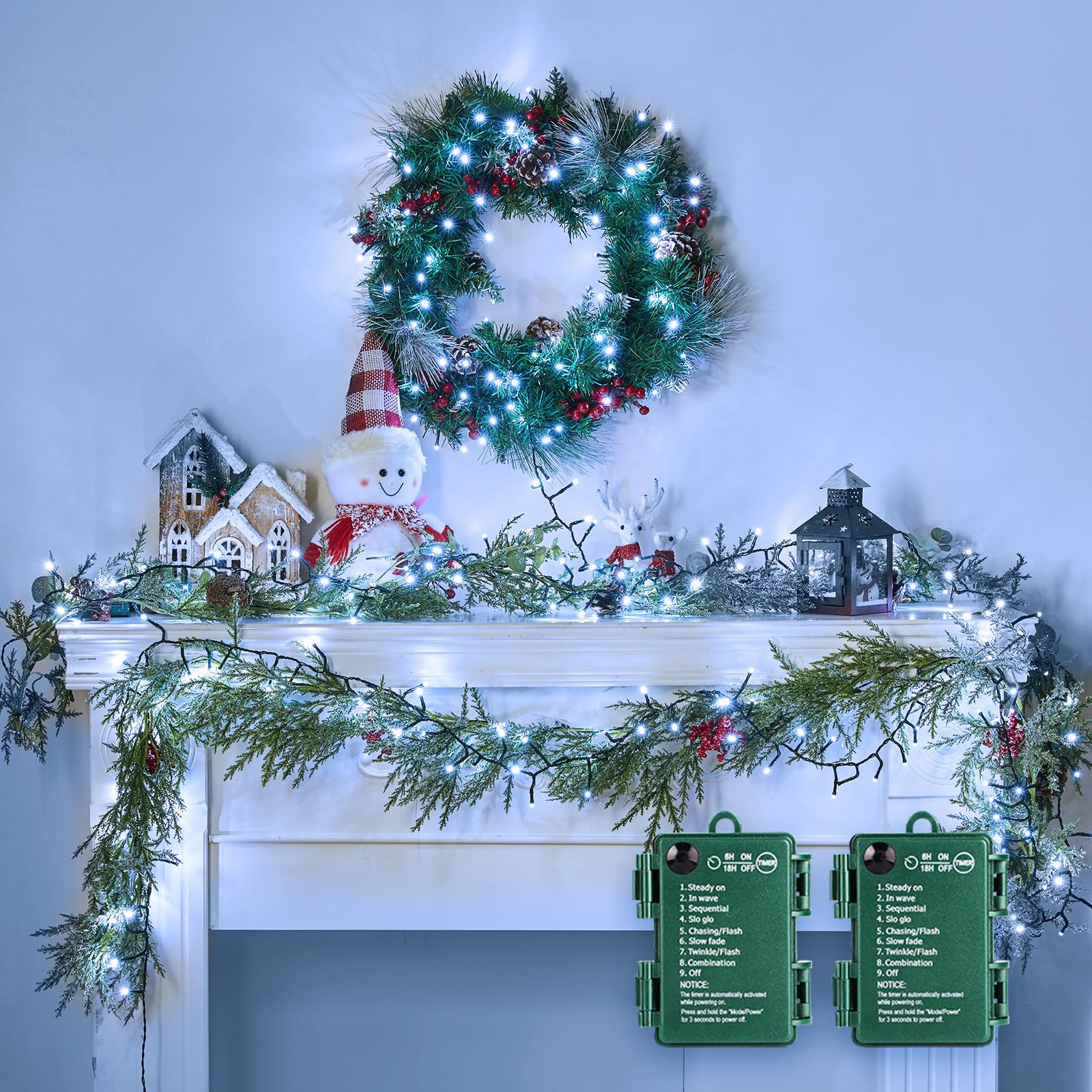 Christmas Cluster Lights Battery Operated Outdoor, 2 Pack 10Ft 120 LED Christmas Tree Lights Firecracker String Lights Waterproof Twinkle Lights for Indoor Wreath Xmas Tree Decorations, Cool White