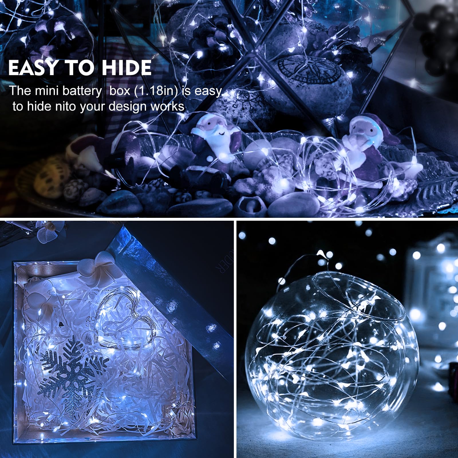 Aikei 24 Pack Led Fairy Lights Battery Operated, String Lights Waterproof 7 Feet 20 Led Firefly Starry Lights For Wedding Party Bedroom Garden Christmas Outdoor Indoor Decoration White