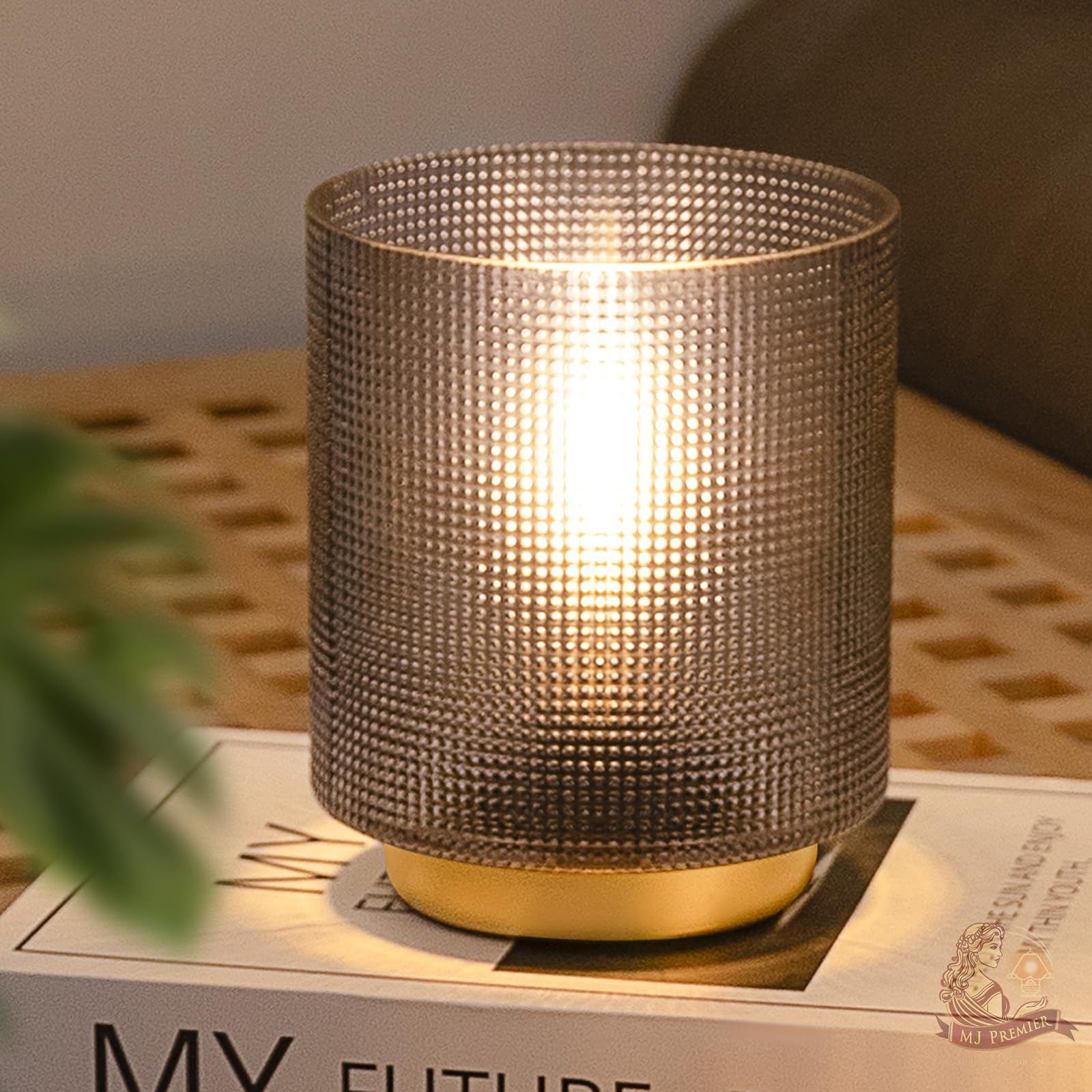 Mj Premier Battery Operated Lamp With Timer, Glass Cordless Lamp For Power Outage, Decorative Small Battery Powered Lamps For Be