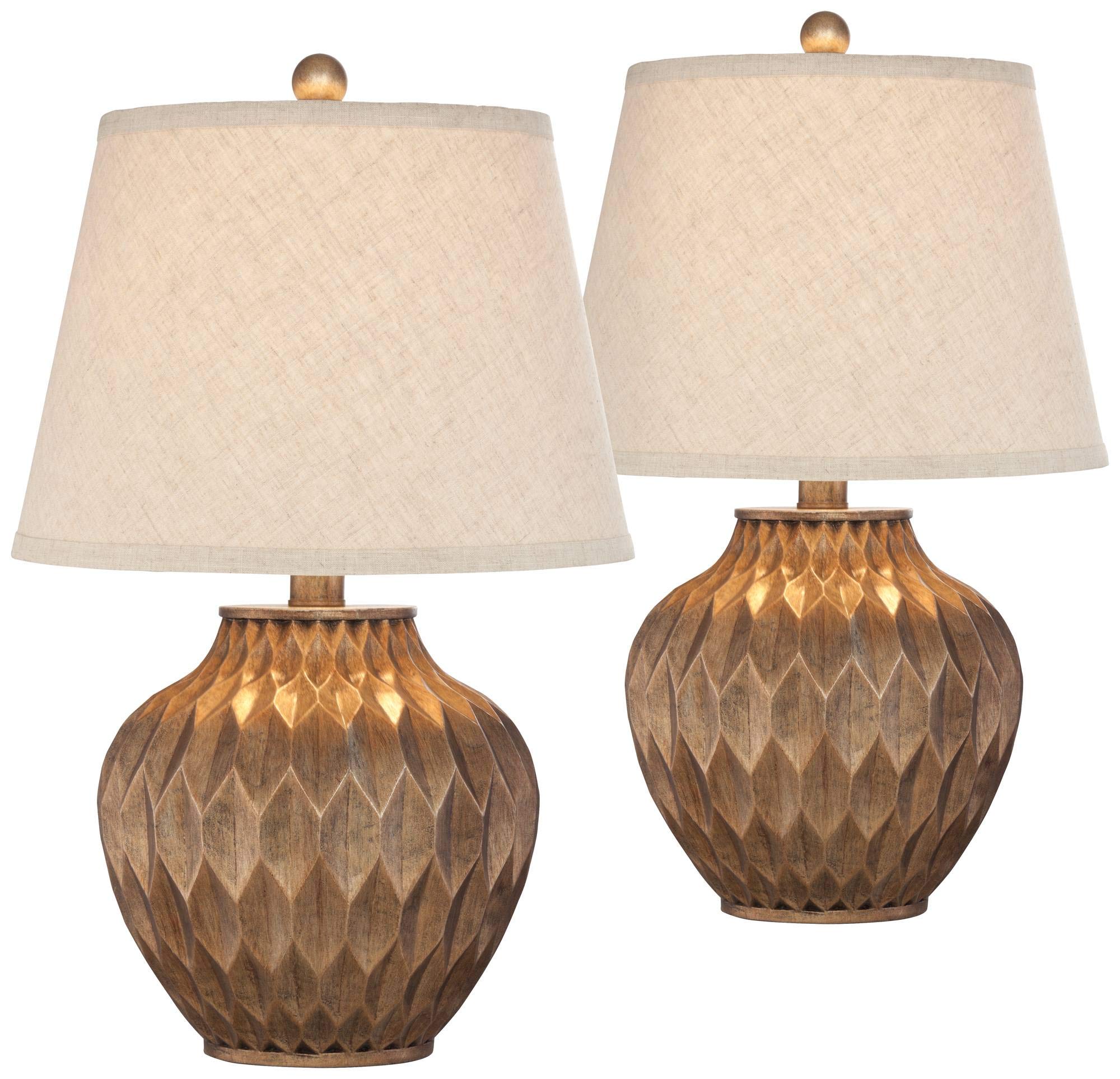 360 Lighting Buckhead Traditional Style Small Accent Table Lamps 22 High Set of 2 Warm Bronze Geometric Urn Tapered Drum Shade f