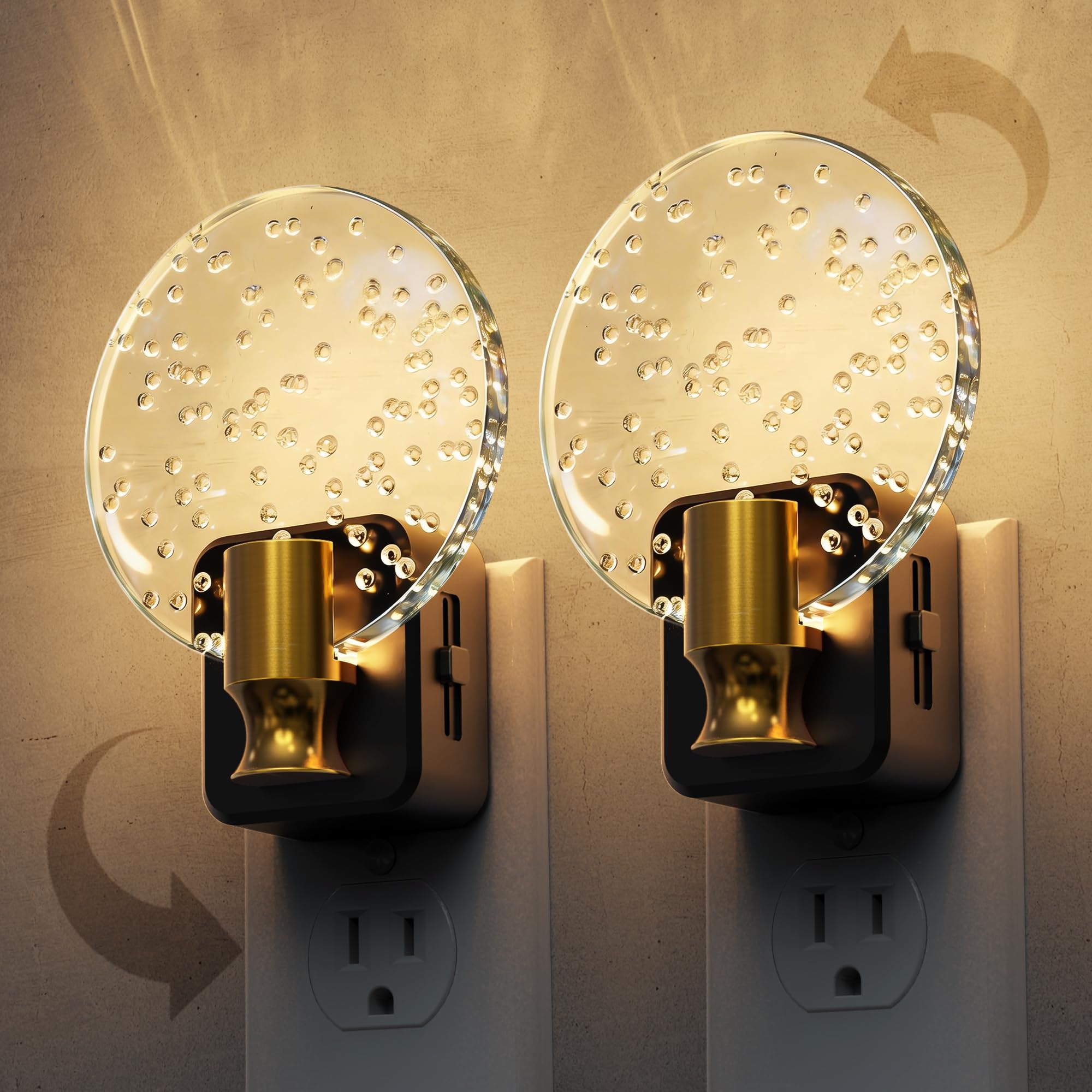 L LOHAS LED Night Lights Plug into Wall, Dusk to Dawn Sensor, 3000K Soft White LED, 180 Rotating Acrylic Bubble Nightlight, 0-10