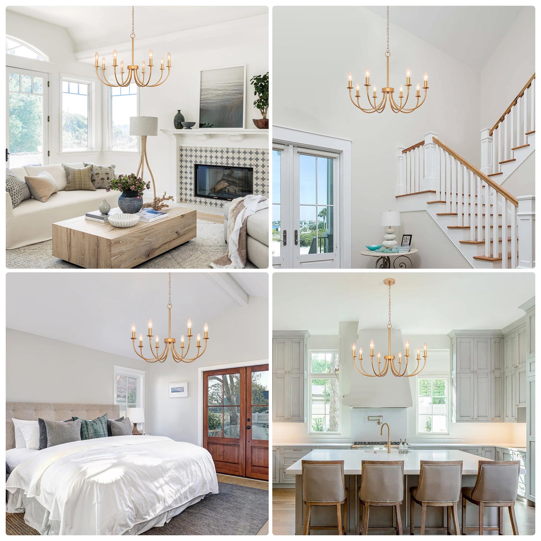 Farmhouse Chandelier For Dining Room, 8-Light 26'' Rose Gold Dining Room Light Fixture, Rustic Candle Chandeliers Vintage Modern