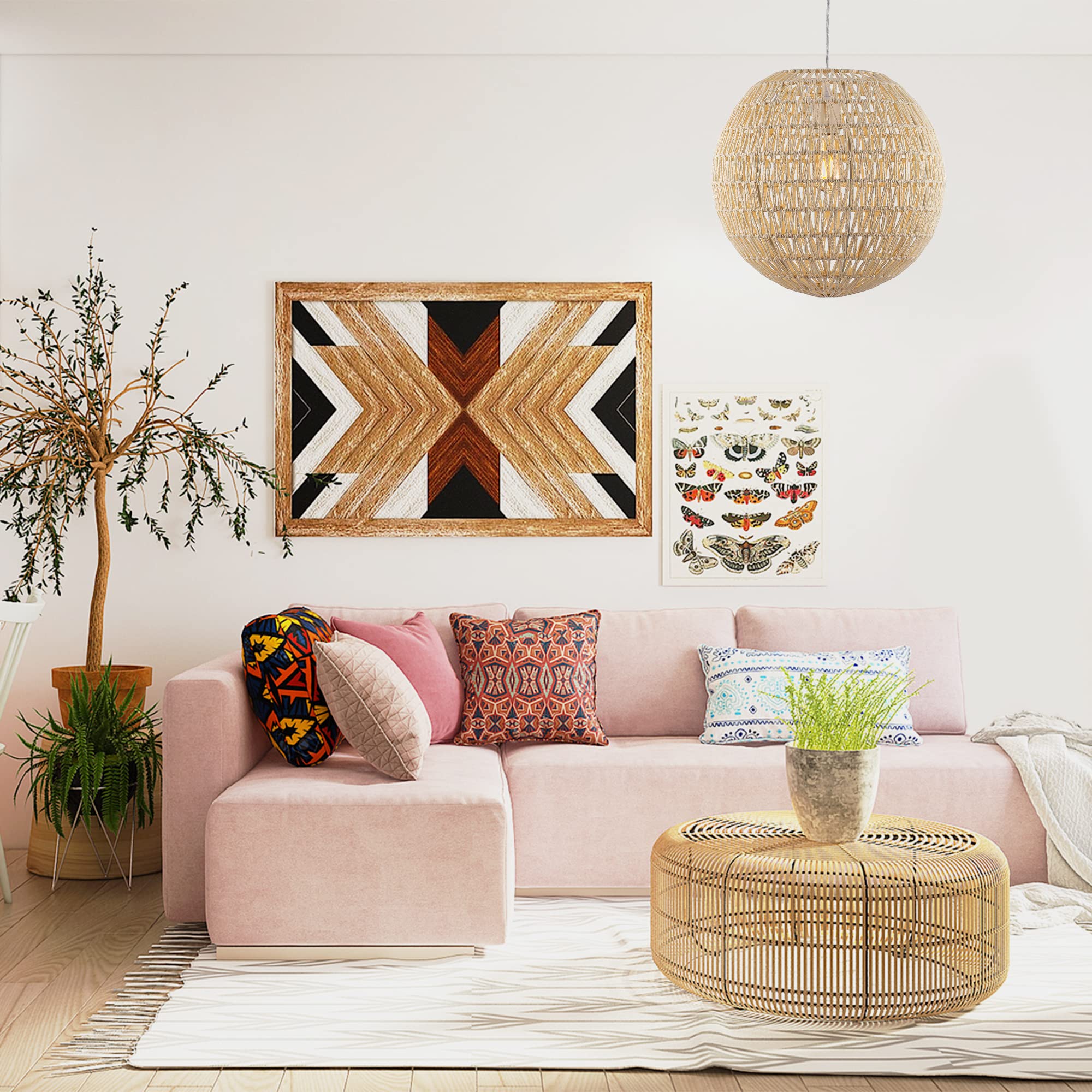 Jonathan Y Jyl6503B Luna 15.75'' 1-Light Bohemian Modern Woven Rattan/Iron Led Pendant Farmhouse Coastal Adjustable Dining Room