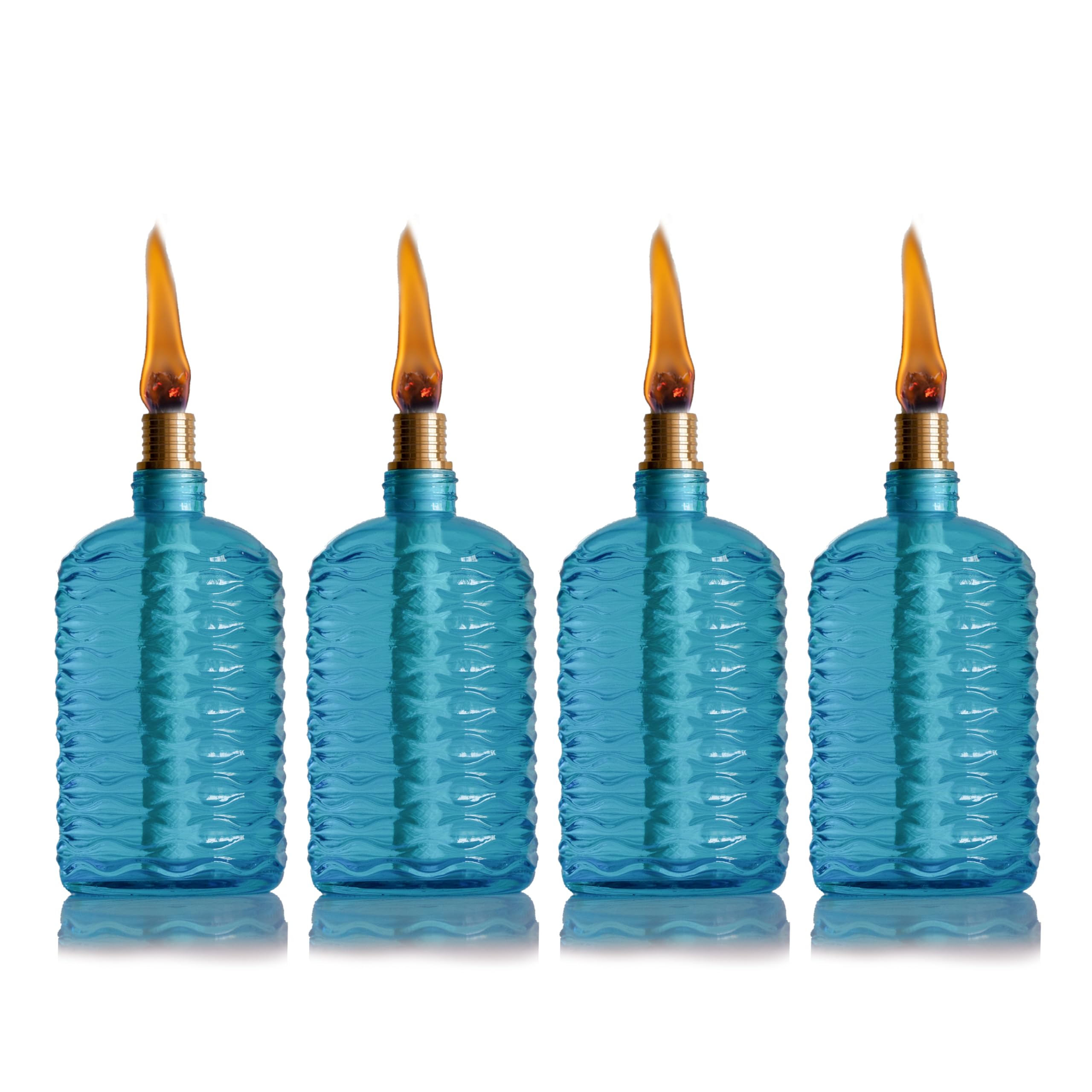 OEXEO 4PCS Glass Outdoor Tabletop Torch Set,Torch Wicks, Torch Light,Garden Torch,Patio Torches,Citronella Torches (Blue)