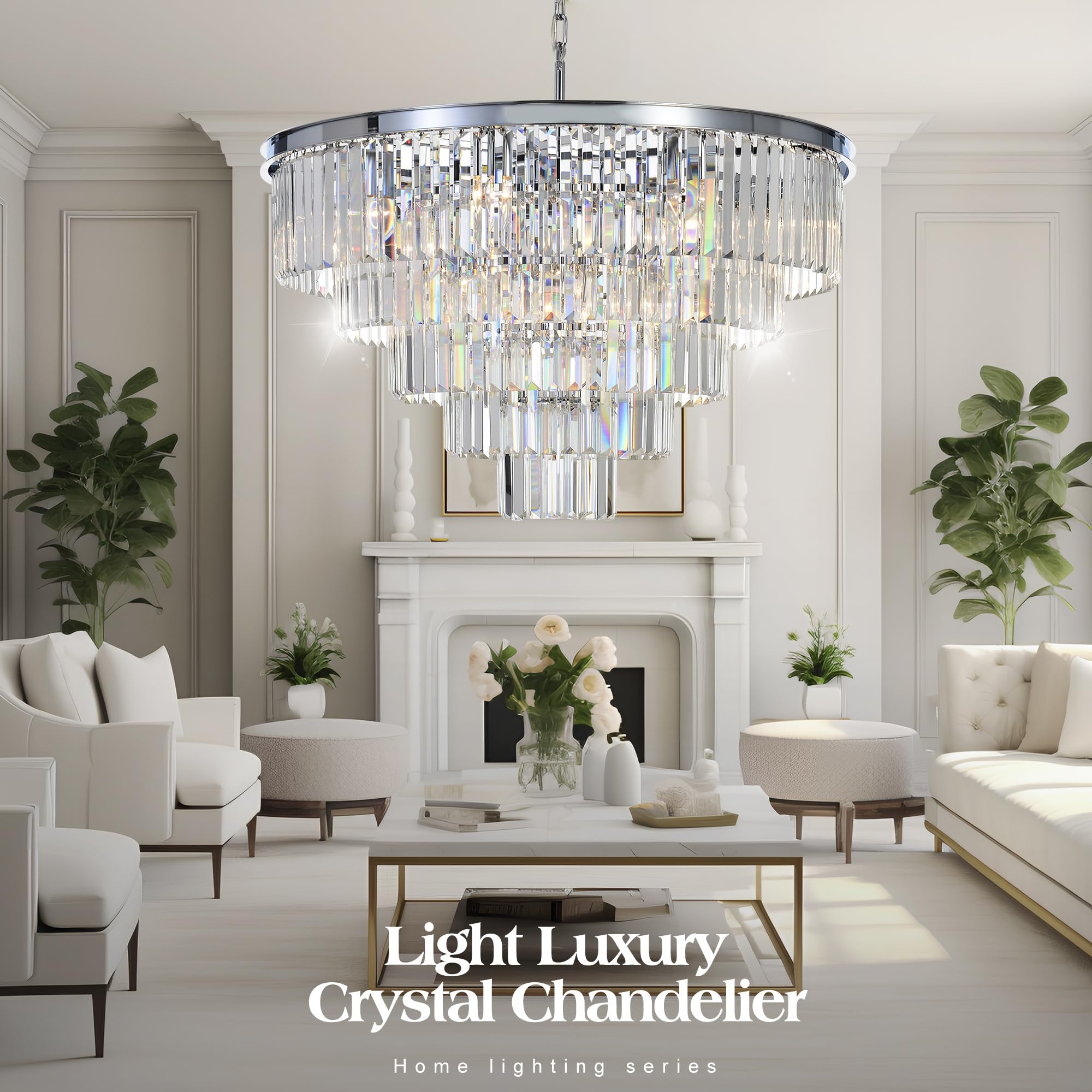 Meelighting 16 Lights Crystal Chandelier Modern Chandeliers Lighting Pendant Ceiling Light Fixture 5-Tier For Dining Room Living Room Bedroom W31.5'' Chrome Finished