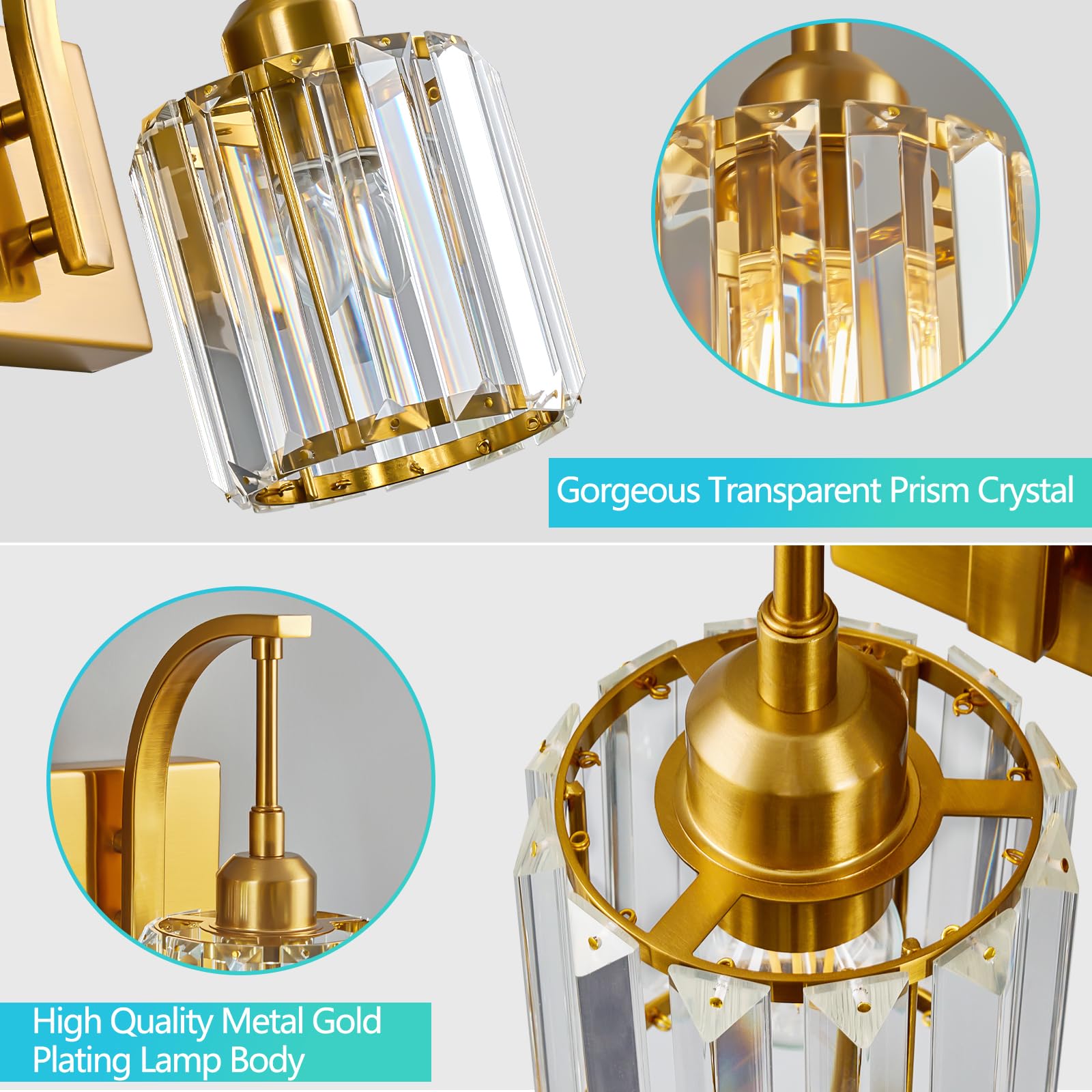 Fdpby 4-Light Crystal Vanity Light  Modern Gold Bathroom Wall Sconce With K9 Crystal Shades  32.67 Long Over Mirror Lighting For Vanity  Makeup  Hallway  Elegant & Easy Install