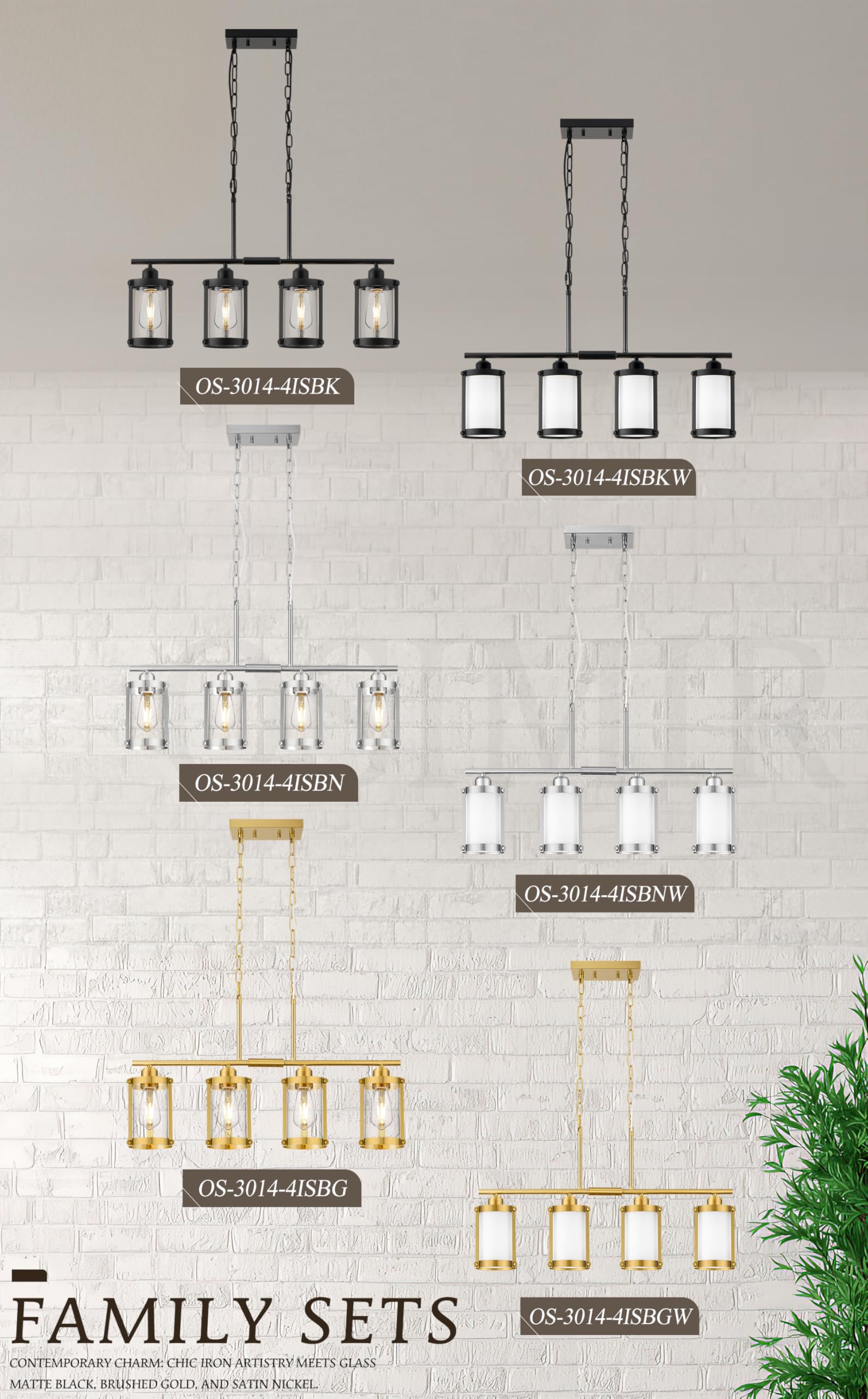 Osimir 4-Light Kitchen Island Lighting  Brushed Nickel Linear Dining Room Light Fixtures With Frosted Glass  Modern Industrial Chandelier Pendant Light For Kitchen Island Dining Room  Os-3014-4Isbnw
