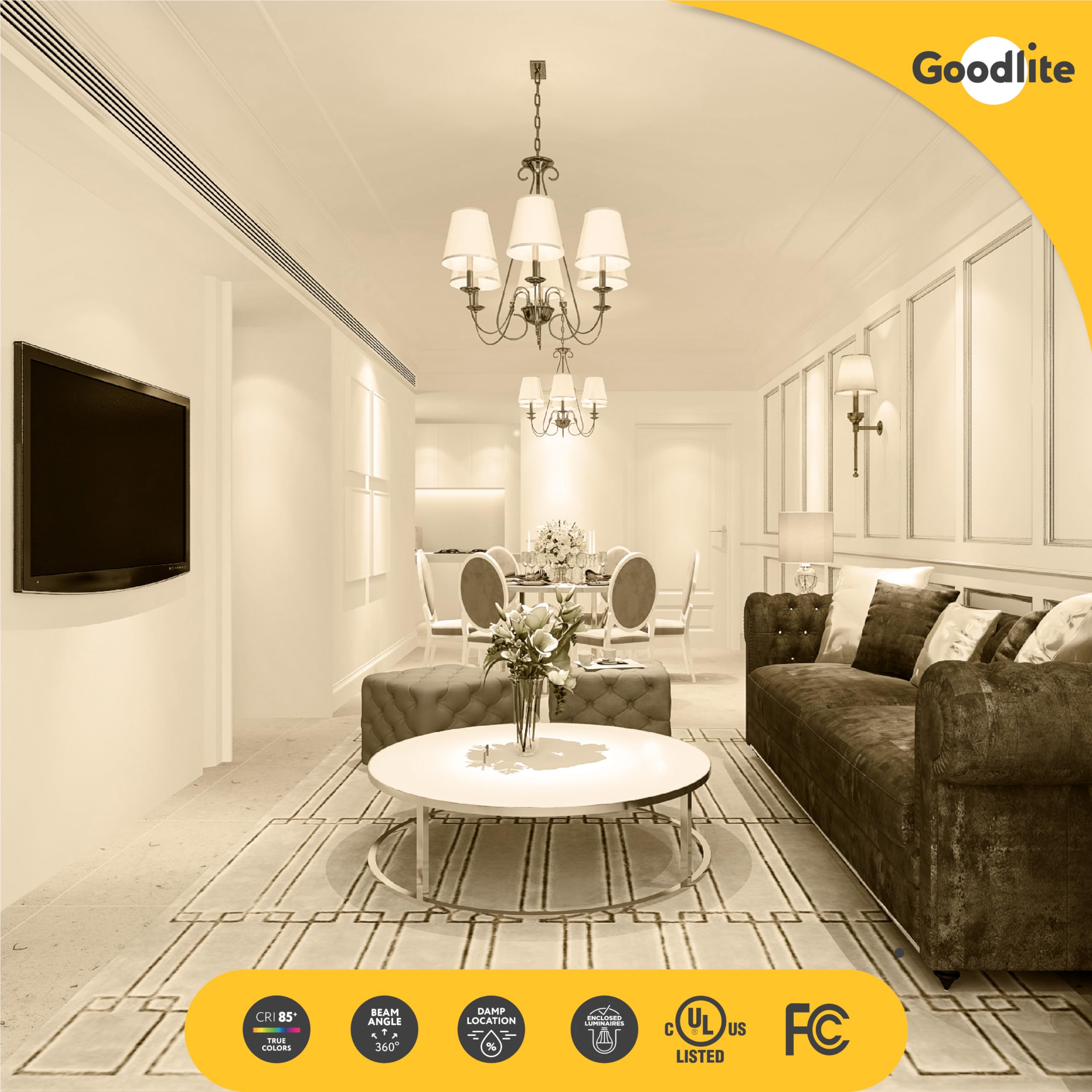 Goodlite C32 Led Chandelier Bulb, Torpedo Tip, 8W (100W Equal), Dimmable, 1050 Lumens, Warm White 3000K, 15K Hours, Eco-Friendly