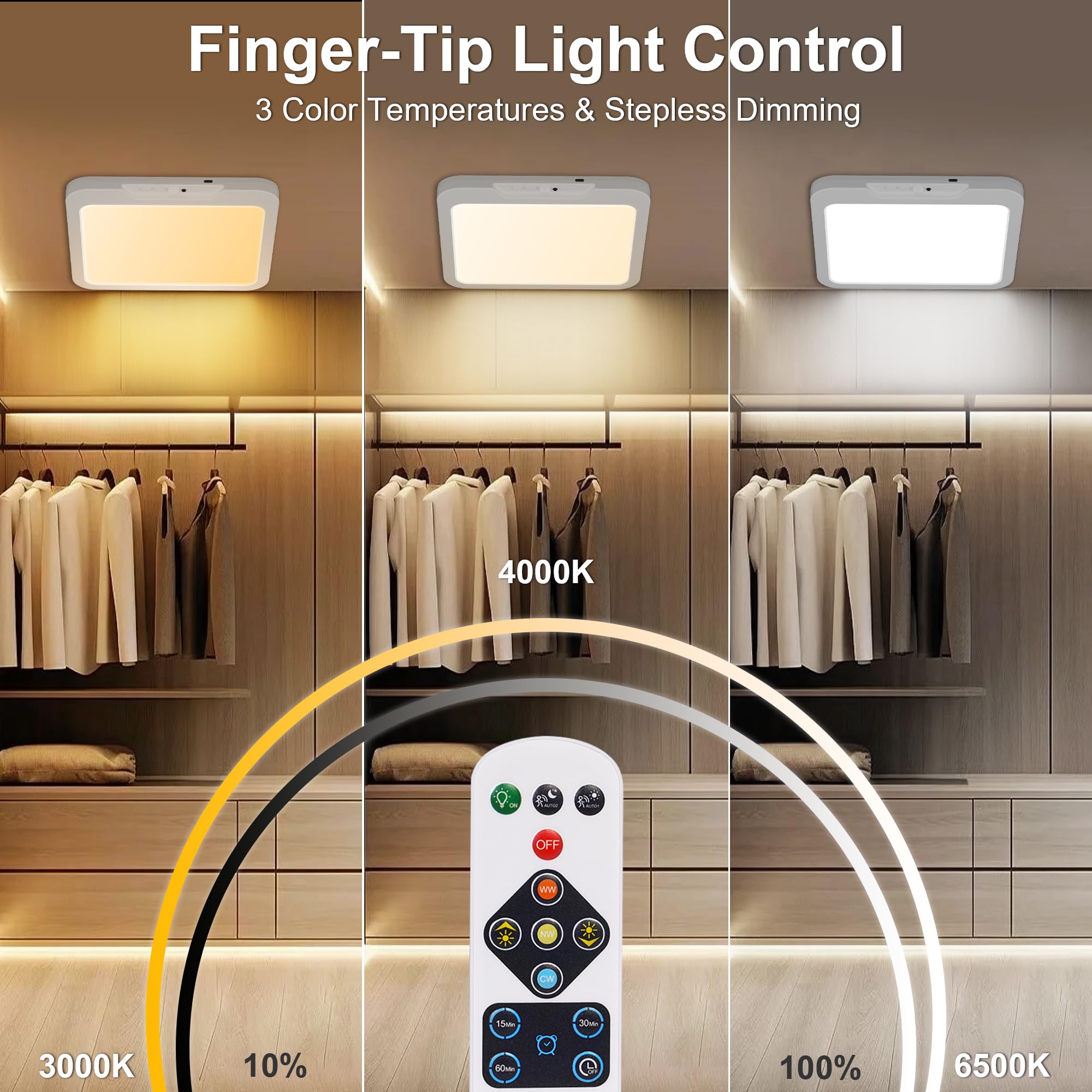 Fussion Rechargeable Ceiling Light With Remote 2 Pack  Battery Operated Closet Lights Motion Sensored  3 Color Temperatures Magnetic Mount Led Shower Lighting For Indoor Pantry Hallway Garage