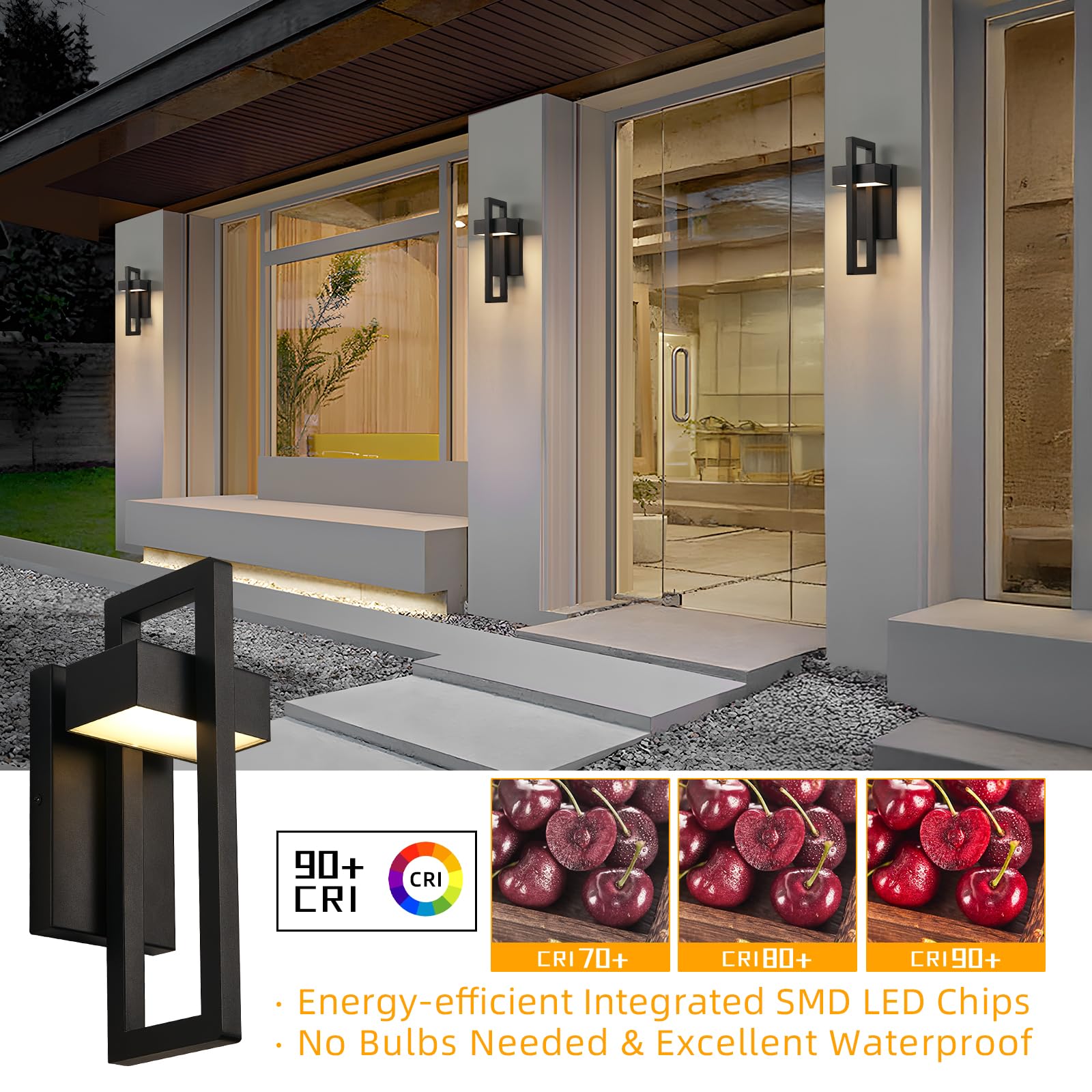 Tewei Led Outdoor Wall Sconce Modern Exterior Lighting Fixtures  Matte Black Outdoor Front Porch Lights Led Outside Wall Mount Lights For House  Hallway  Warm White 3000K  1 Pack
