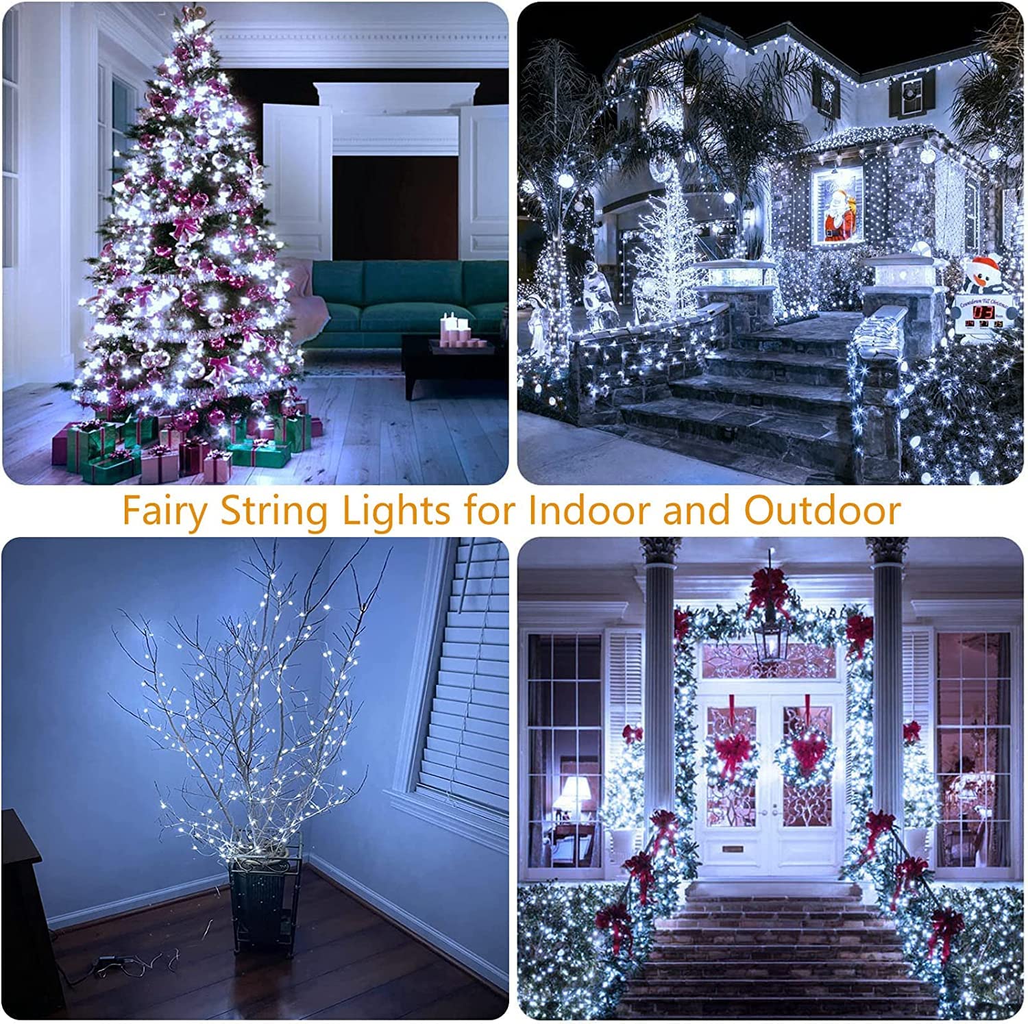 BHCLIGHT 200LED Christmas Fairy Lights, Cool White & Multicolor, Waterproof, Remote, 8 Modes, Model MLS-D4.5V1.35WUC-O, 66Ft