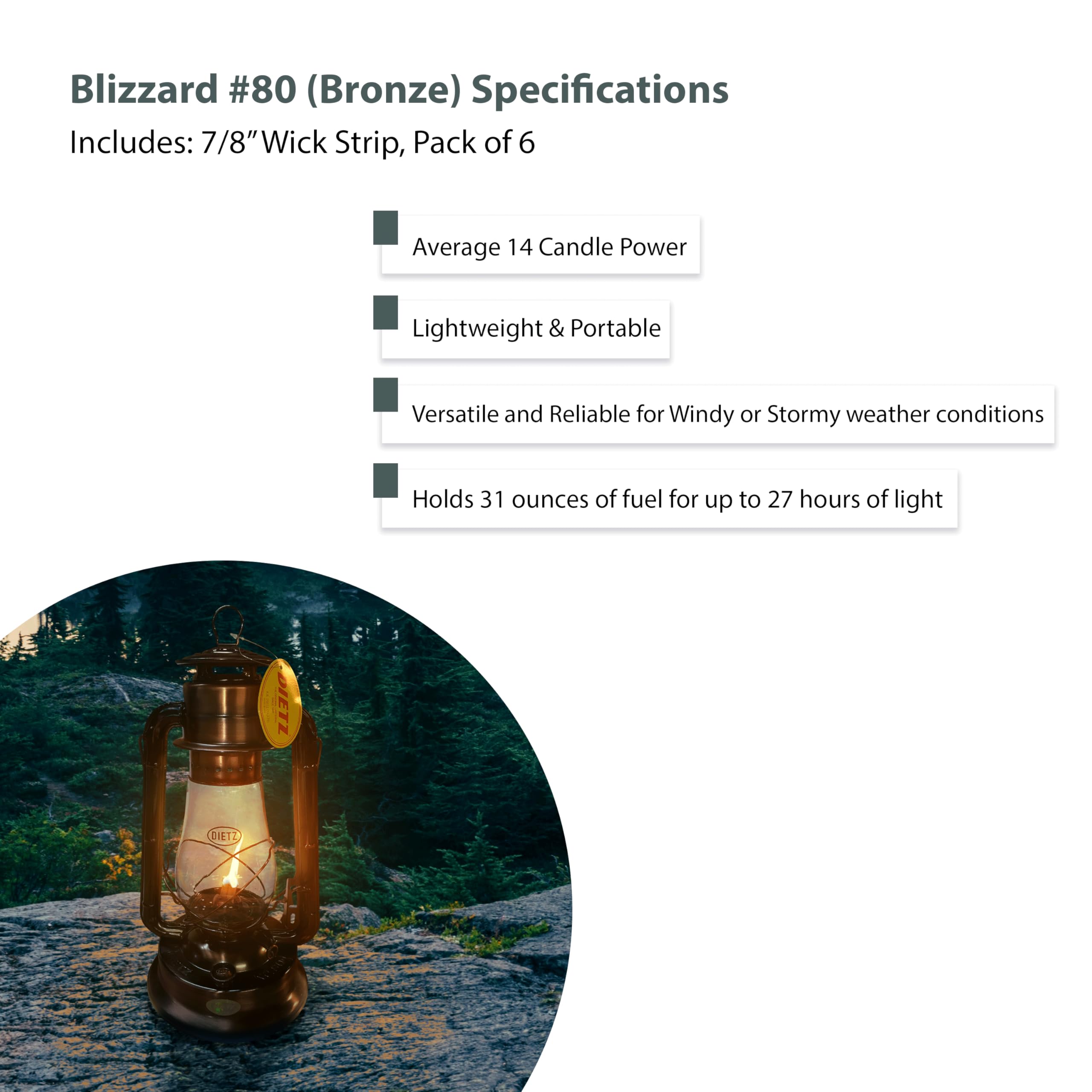 Light of Mine - Dietz #80 Blizzard Oil Lantern with 7/8 Replacement Wick Strips (Bronze)