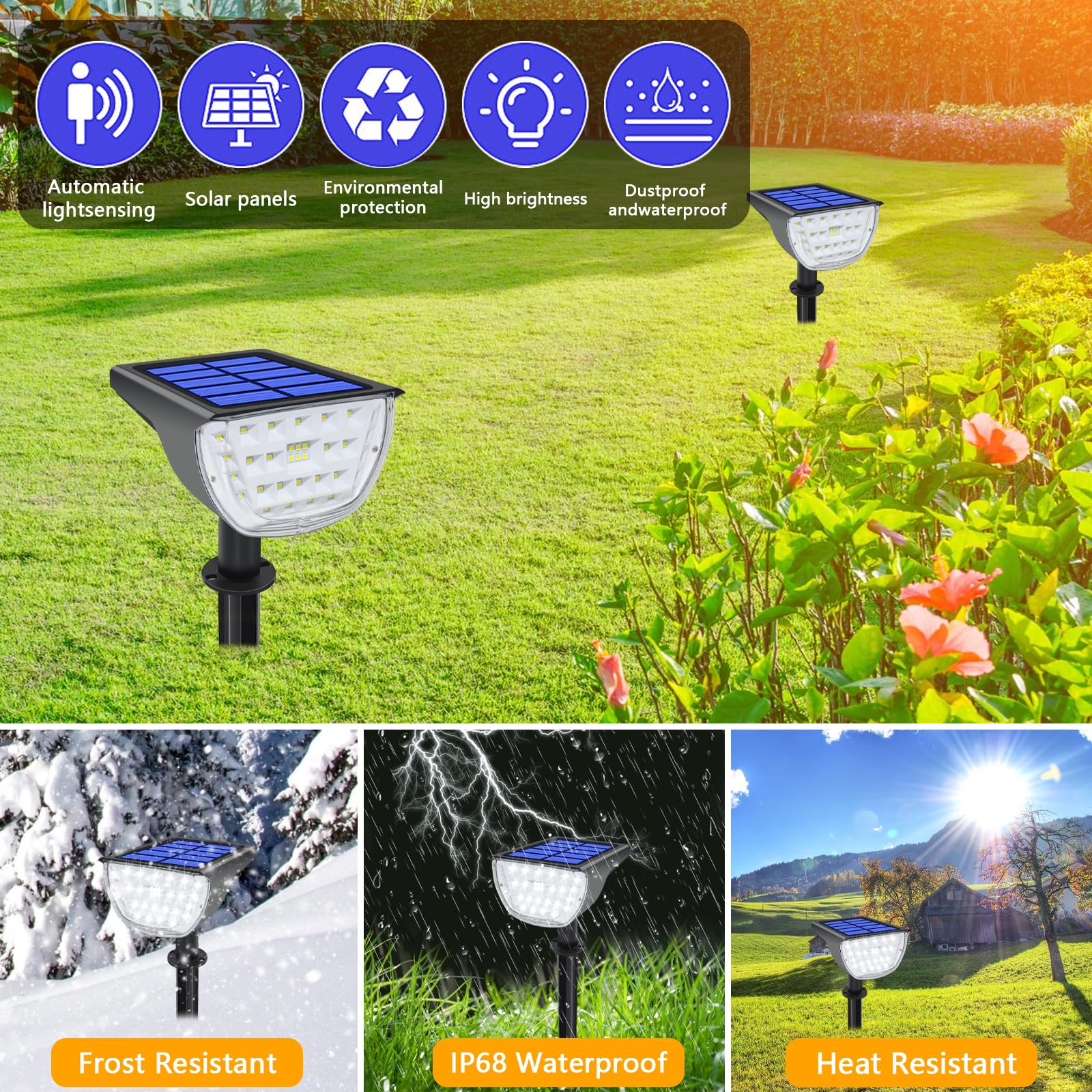 Aomil 32Led Solar Spot Lights Outdoor, Spot Lights Outdoor, Solar Flood Lights Outdoor, Solar Spot Lights For Outside Waterproof Ip65, Outdoor Lights For Yard,Garden,Walkway (2 Pack(Cool White))