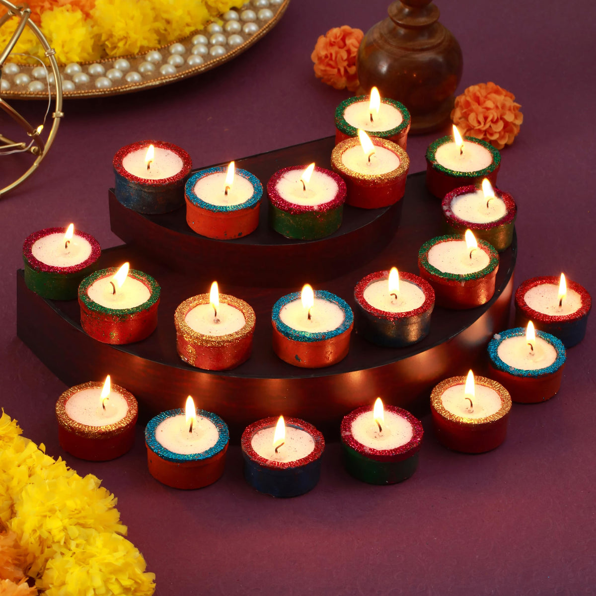 TIED RIBBONS Clay Diya Set of 20 | Handmade Terracotta Diyas for Indian Pooja Puja Oil Diya Lamp for Mandir, Temple, Indian Gift