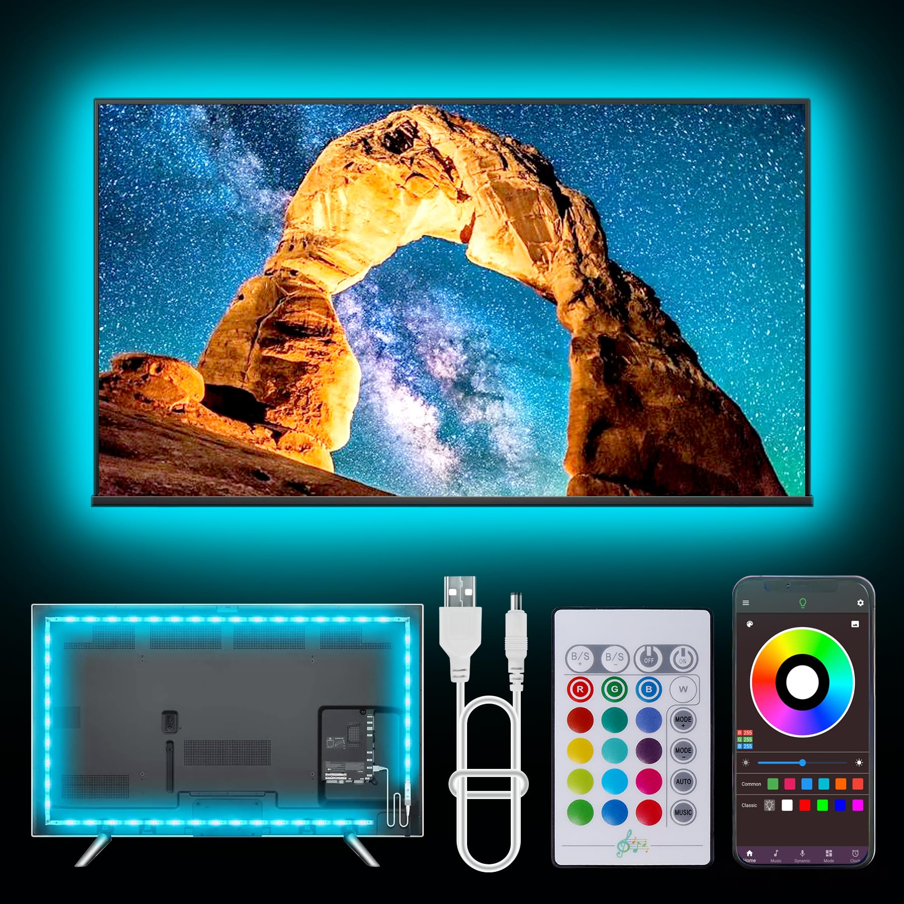 NBBUFF Led Lights for TV for 32-80 Inch, 20ft TV Led Backlight, RGB Led Strip Lights Music Sync Color Changing, USB Led Light St