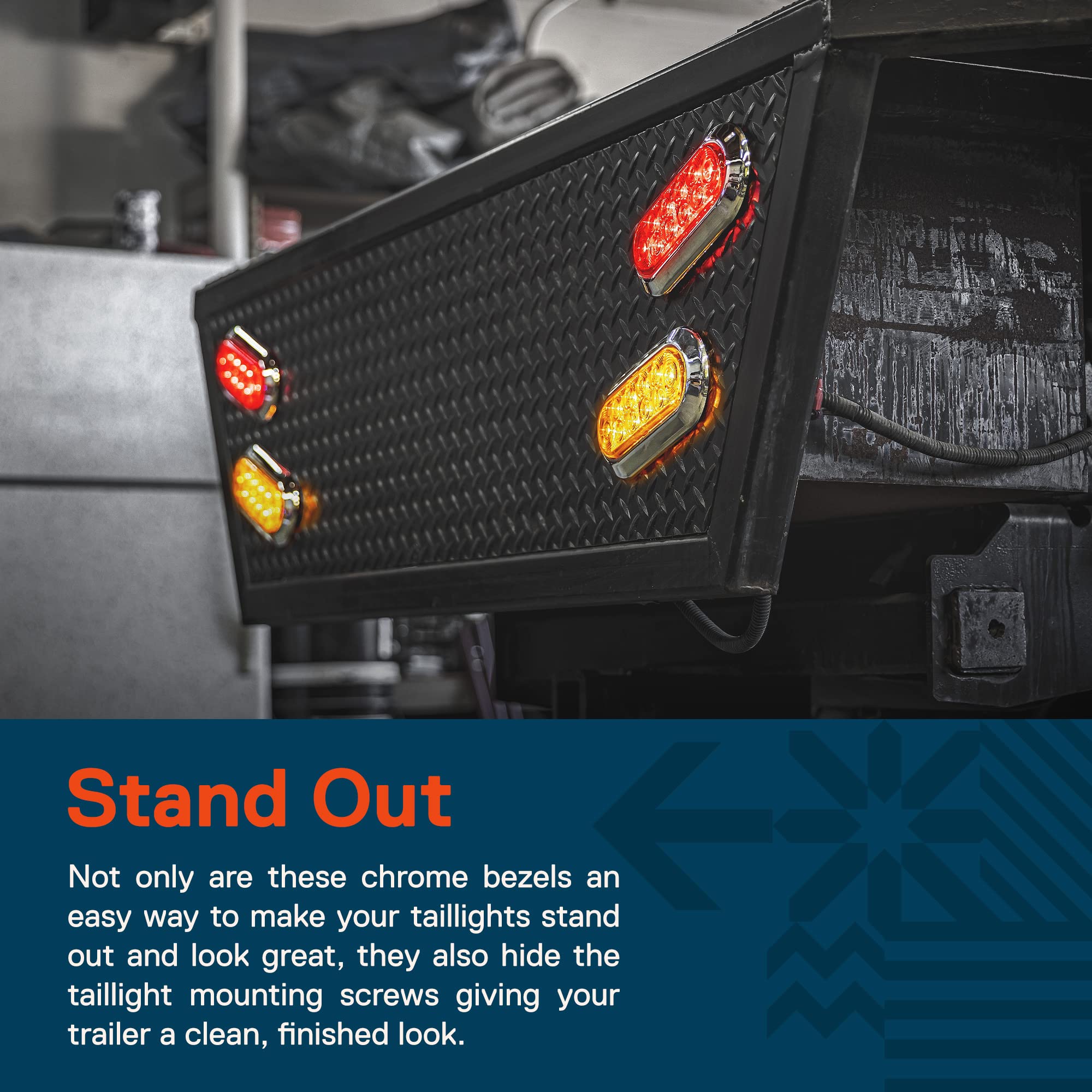 Online Led Store True Mods 2Pc 6 Inch Oval Trailer Tail Light Chrome Bezel [Compatible Model: Tbl6110] [Snap-On Install] [Screws Cover-Up] For Tbl6110 Surface-Mount Trailer Tail Lights