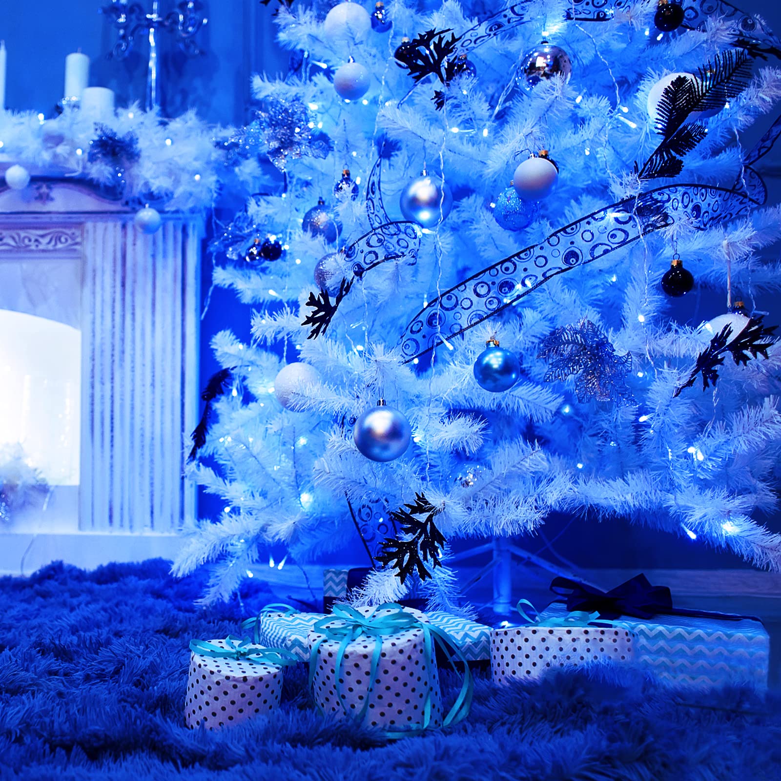 JMEXSUSS LED Blue Christmas String Lights, 163 FT, Waterproof, 8 Modes, Clear Wire, Model EXS-S-0500, Outdoor Decoration