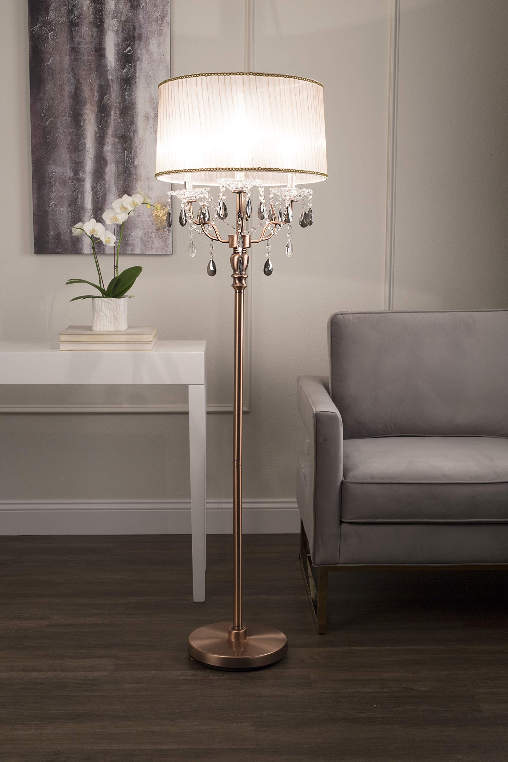 Ok Lighting Ok-5126F Ok-5126F Rosie Crystal Floor Lamp Deer Antler Inspired, 18&quot; X 18&quot; X 62&quot;