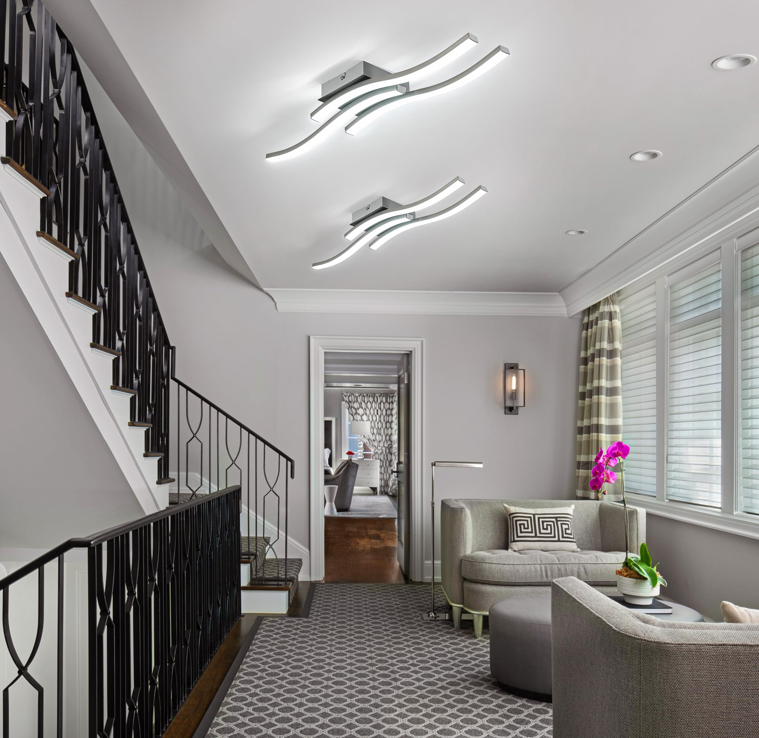 EDISLIVE Modern LED Ceiling Light Fixture 3-Point 22.5in Nickel 6000K Metal Flush Mount Lamp for Bedroom Foyer Kitchen