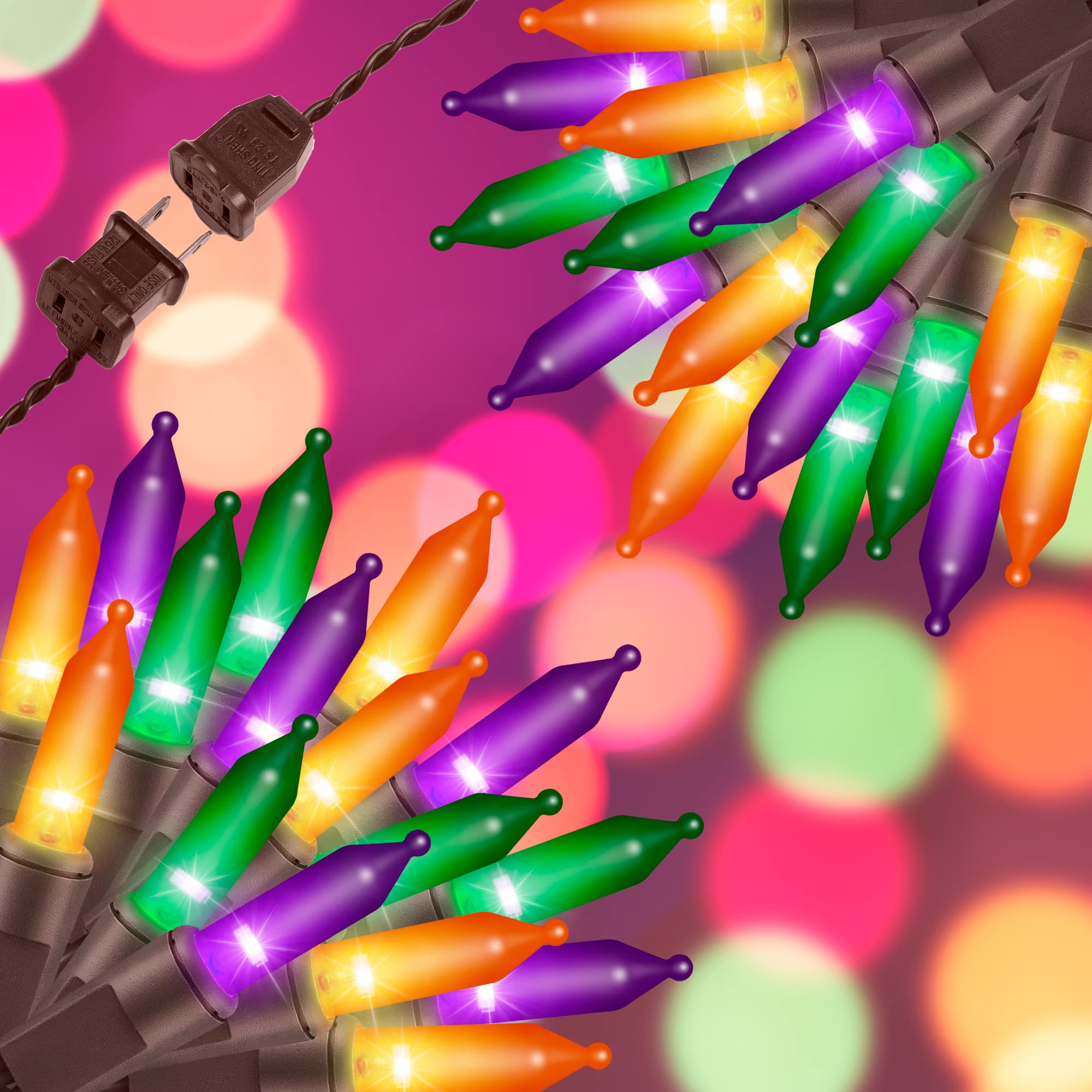 Justpro 100Lights Orange Purple And Green Extra-Bright With End Connectors Halloween Decorative Lights 5.98M Ul Certified Mini String Light Set Waterproof For Halloween Home Garden Tree Party Patio