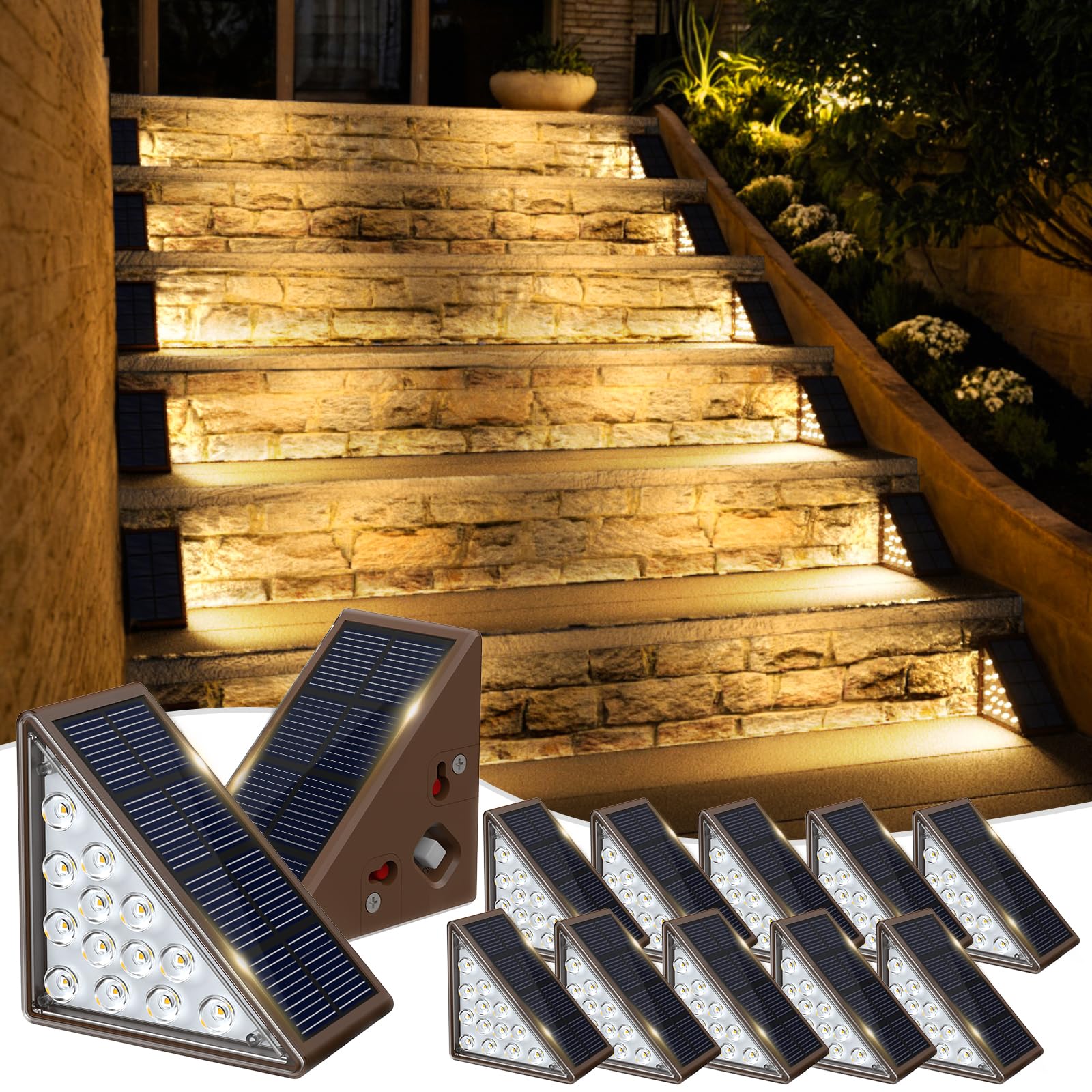 JOFIOS Solar Step Lights for Outside,12pack Solar Stair Lights Outdoor Waterproof IP67,Outdoor Deck Step Lights,Solar Outdoor Li