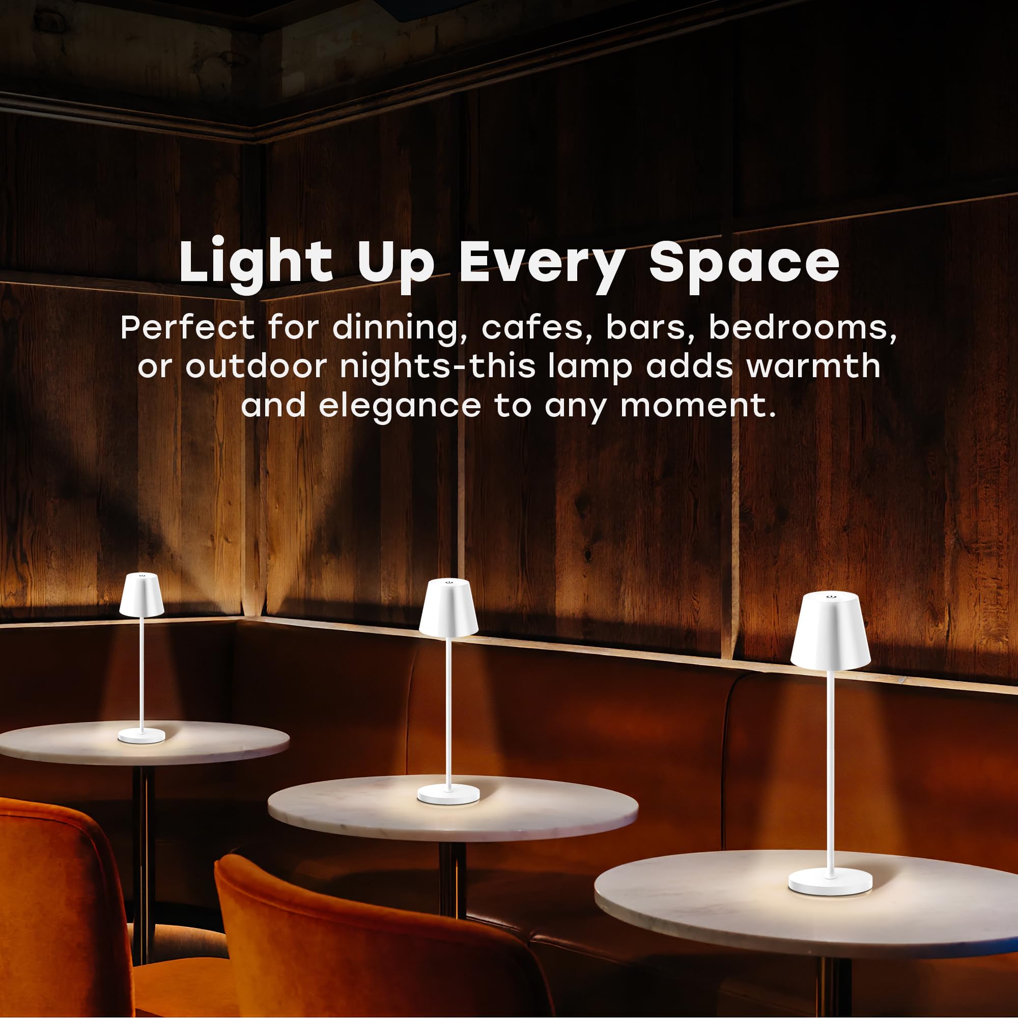 CASABOLA Cordless Table Lamp, LED, 5200mAh Battery, 3 Color Dimming, 4.5inD x 4.2inW x 15inH, White,