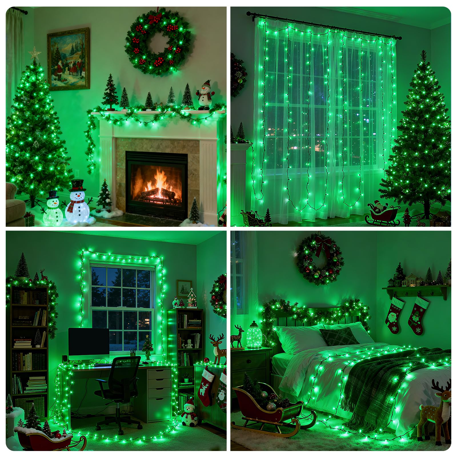 Vtechology 66Ft 200Led Green Christmas Tree Lights Plug In Connectable Green Halloweenlights 8 Modes String Lights Indoor Outdoor For Party Bedroom Garden Decor (Clear Wire)