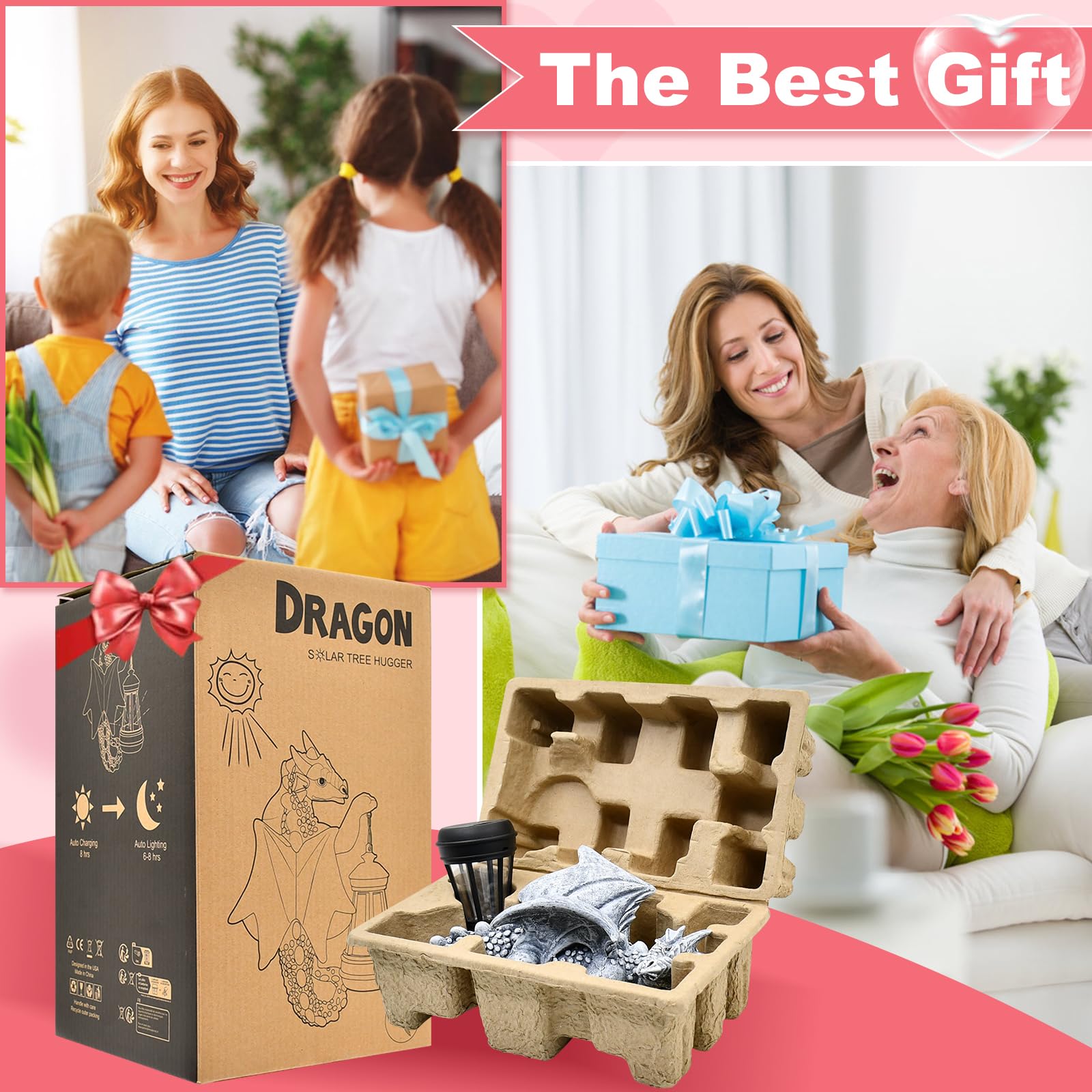 Fashionoda Dragon Tree Hugger Solar Lantern - 9.3 Inch Resin Statue For Outside Balcony Garden Decor : Ideal Yard Outdoor Gift For Grandma Mom Women