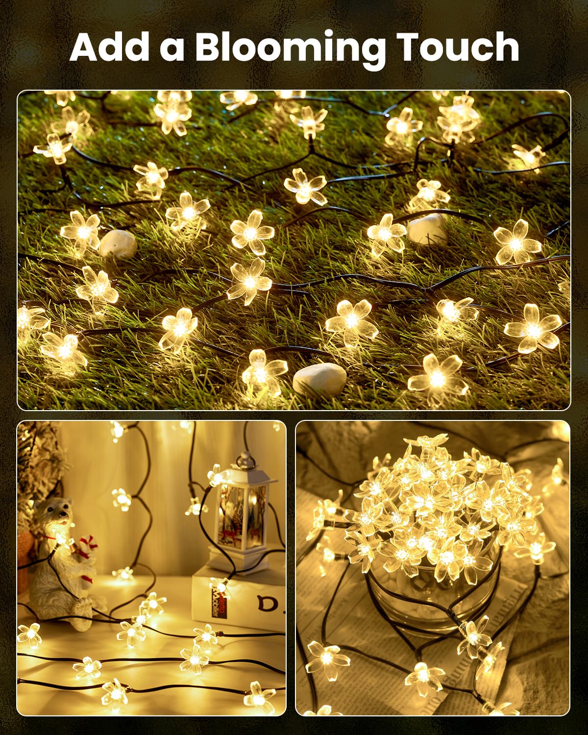 Brightown 2 Pack Total 52Ft 120 Led Solar String Lights Flower Outdoor Waterproof Fairy Lights For Garden Yard Fence Patio Chris