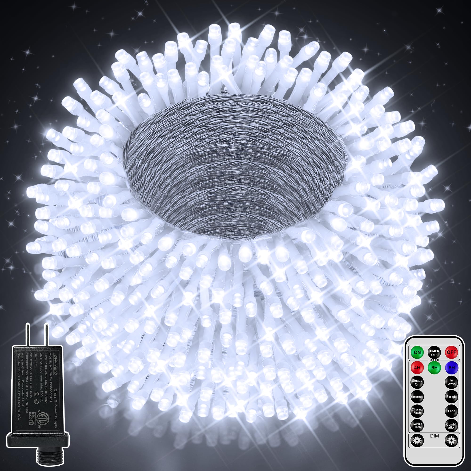 Ccinny 1000 LED 328 FT Christmas Light Outdoor, 8 Lighting Modes White String Lights with Remote, Christmas Lights for Outside C
