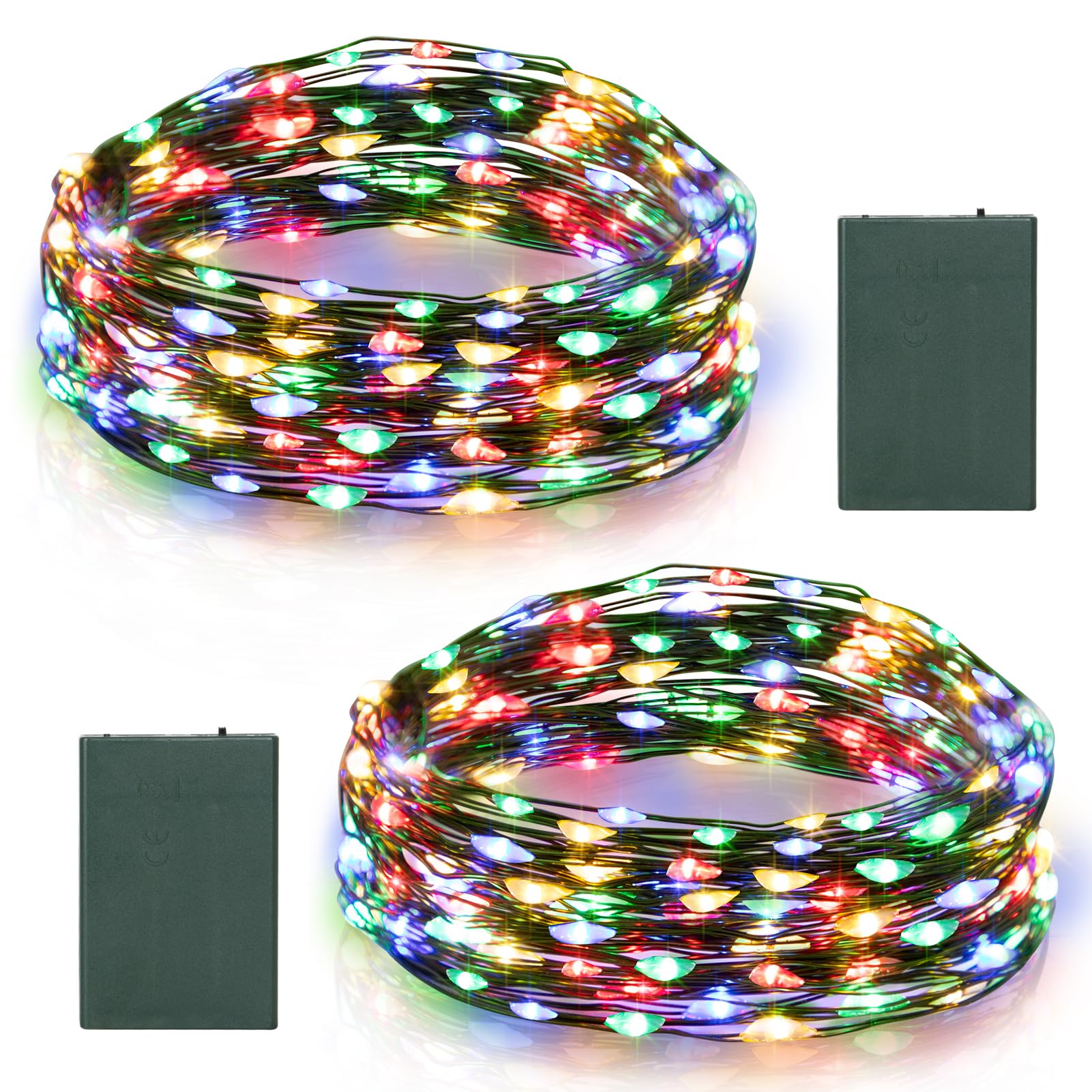 2 Pack Christmas Fairy Lights Battery Operated, 16.4FT 50 LED Dark Green Wire Micro Starry Twinkle Light with Auto Timer Waterpr