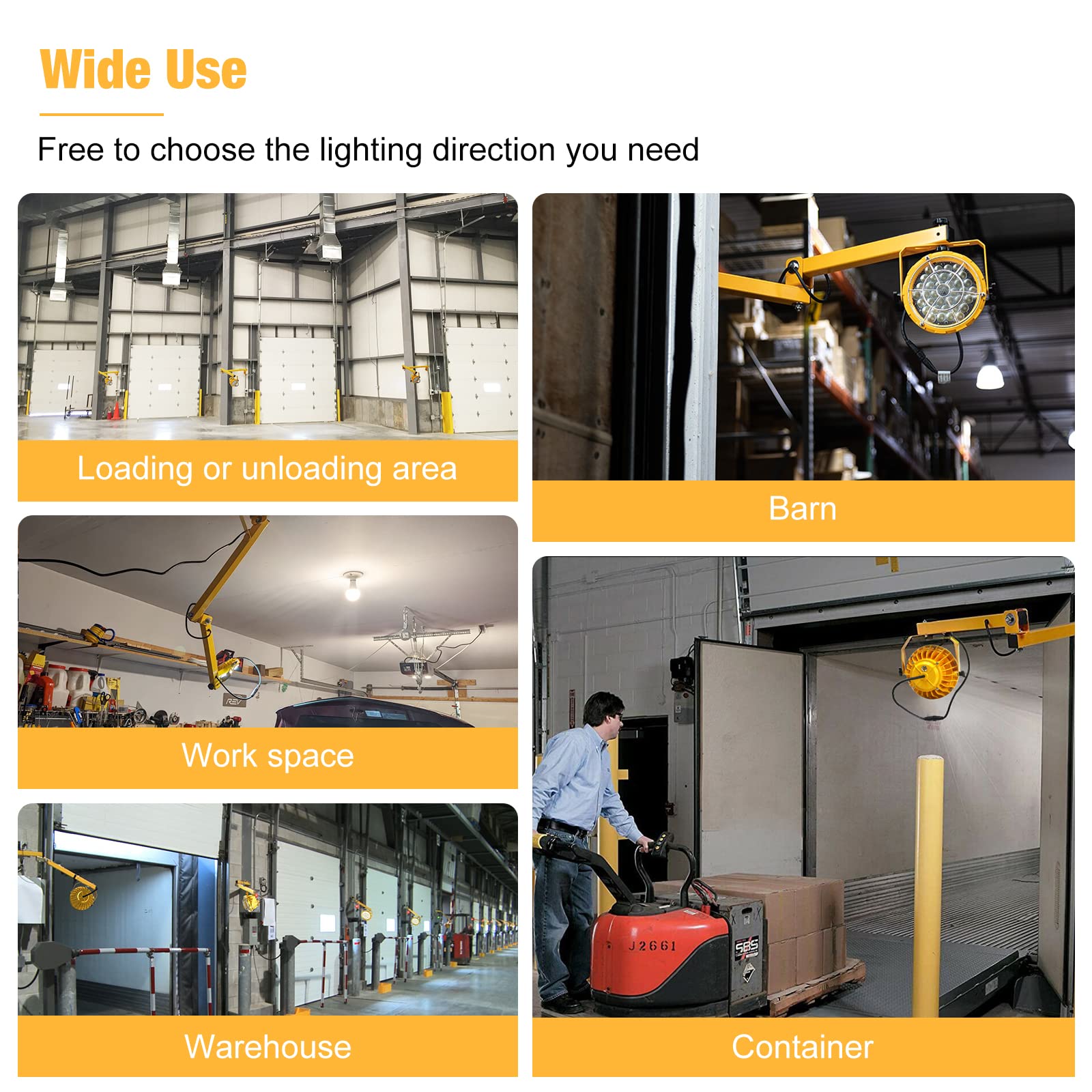 G Gjia 60W 6600Lm Led Loading Dock Lights With 40'' Swing Folding Single Arm, Ac100-277V, 360 Rotatable Led Lamp Head, Etl Liste
