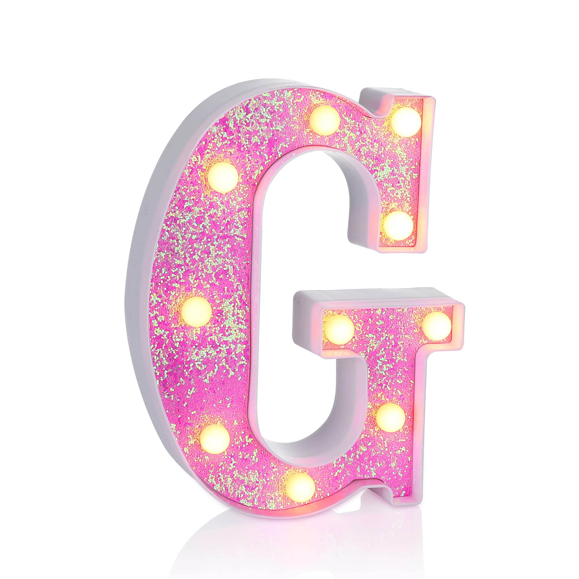 Foaky LED Letter Lights Sign - Pink Glitter Alphabet - Battery Powered Night Light for Parties & Home Decoration - Size G