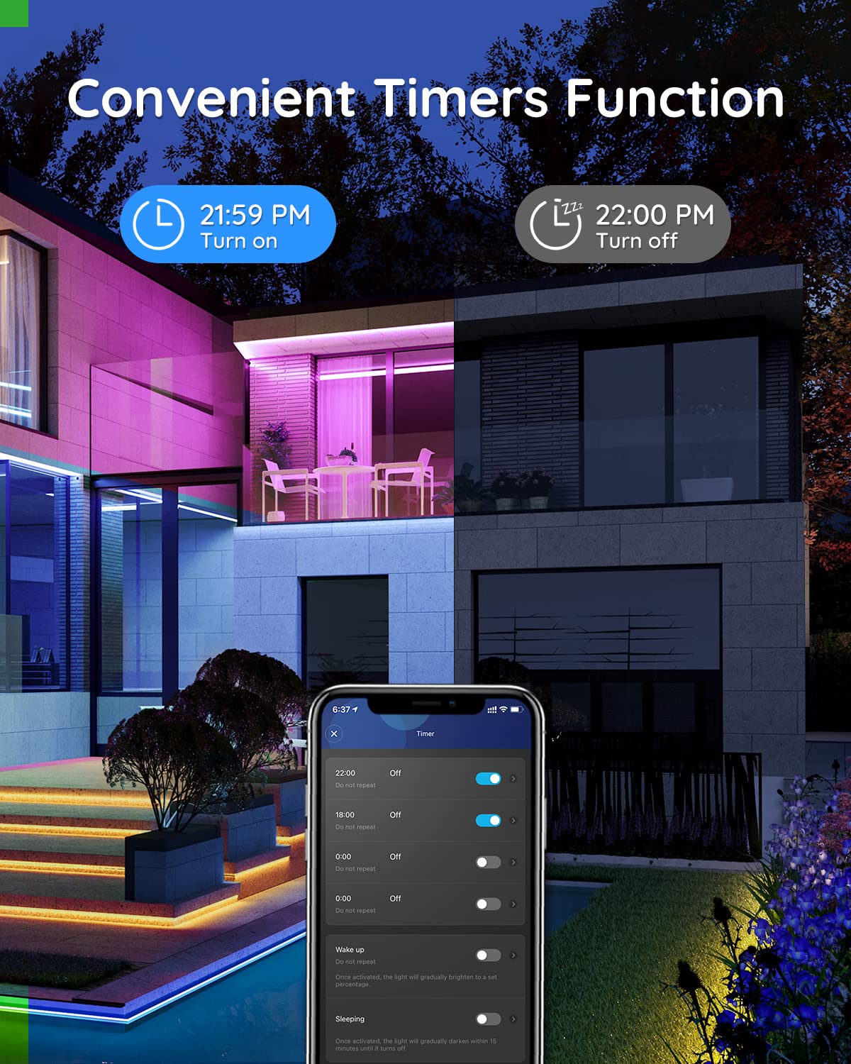 Govee 65.6ft Outdoor LED Strip Lights, Waterproof RGBIC Tape Lights, Smart WiFi, Multicolor, Model H6173, Perfect for Eave Roof Pool Balcony