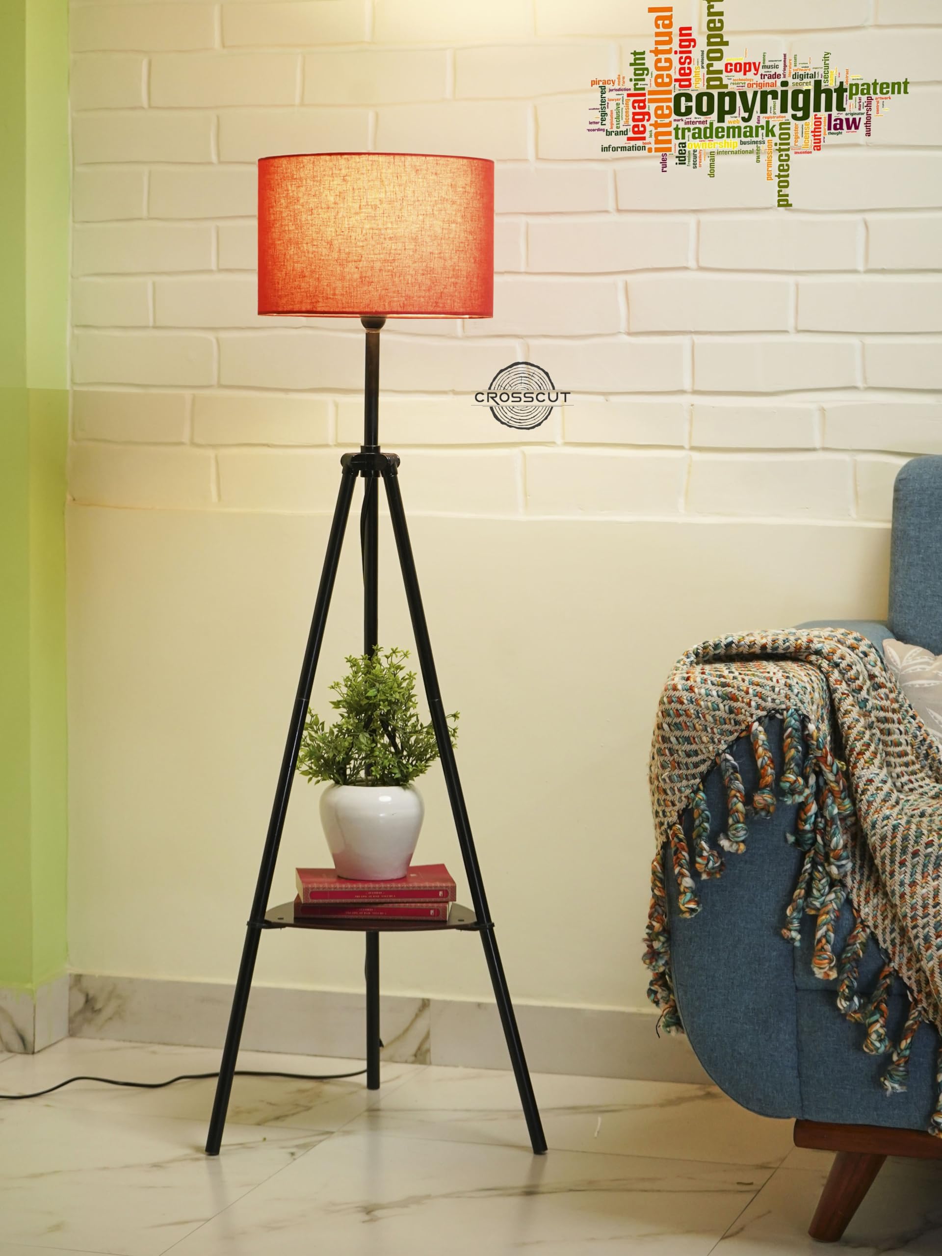 Crosscut Furniture Metal Floor Lamp with decorative shelf (Lily Red)