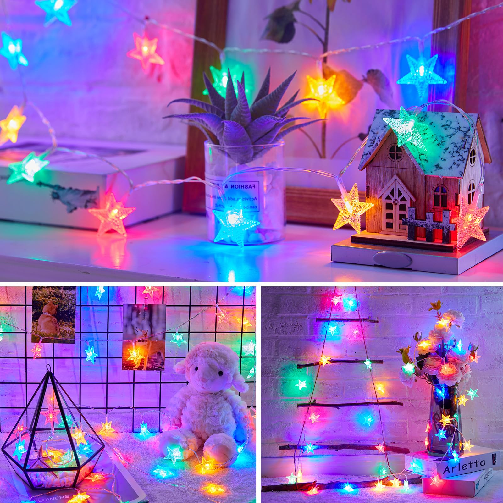 Minetom Star String Lights - 17 ft, 50 LED, Battery Operated, Waterproof, Multicolor, Copper, Ideal for Indoor and Outdoor Decor