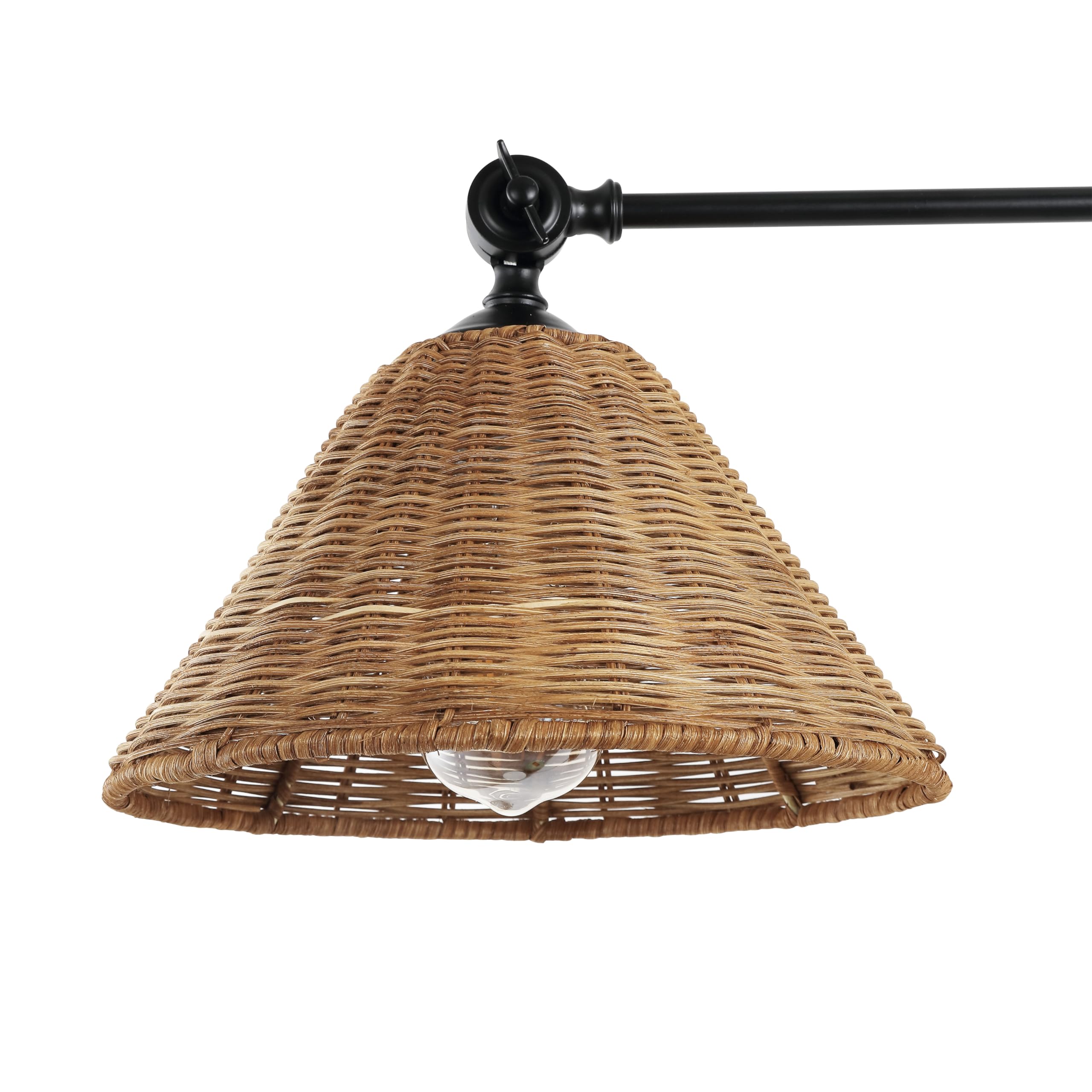 Wingbo Rattan Wall Sconce, Adjustable Swing Arm Light Fixture, Vintage 2 Pack, Black