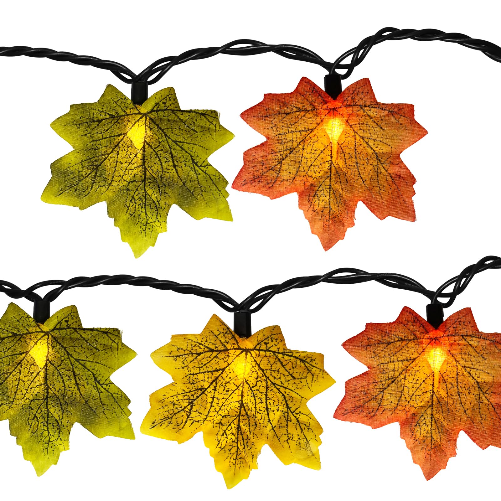 Fall Decor Multicolored Maple Leaf String Lights, 13.6Ft LED Thanksgiving Decorations Lights with 35 Maple Leaves Lights, Plug in Fall Leaf Garland Lights for Indoor Outdoor Halloween Fall Party Home