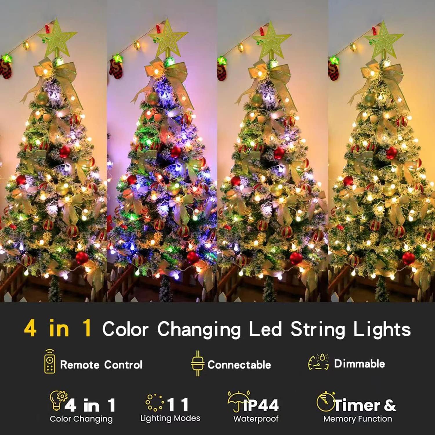Rathun Globe String Lights,Multicolor 116 Feet 200 Led 11 Lighting Modes Fairy String Lights With Remote,Waterproof Mini Globe L