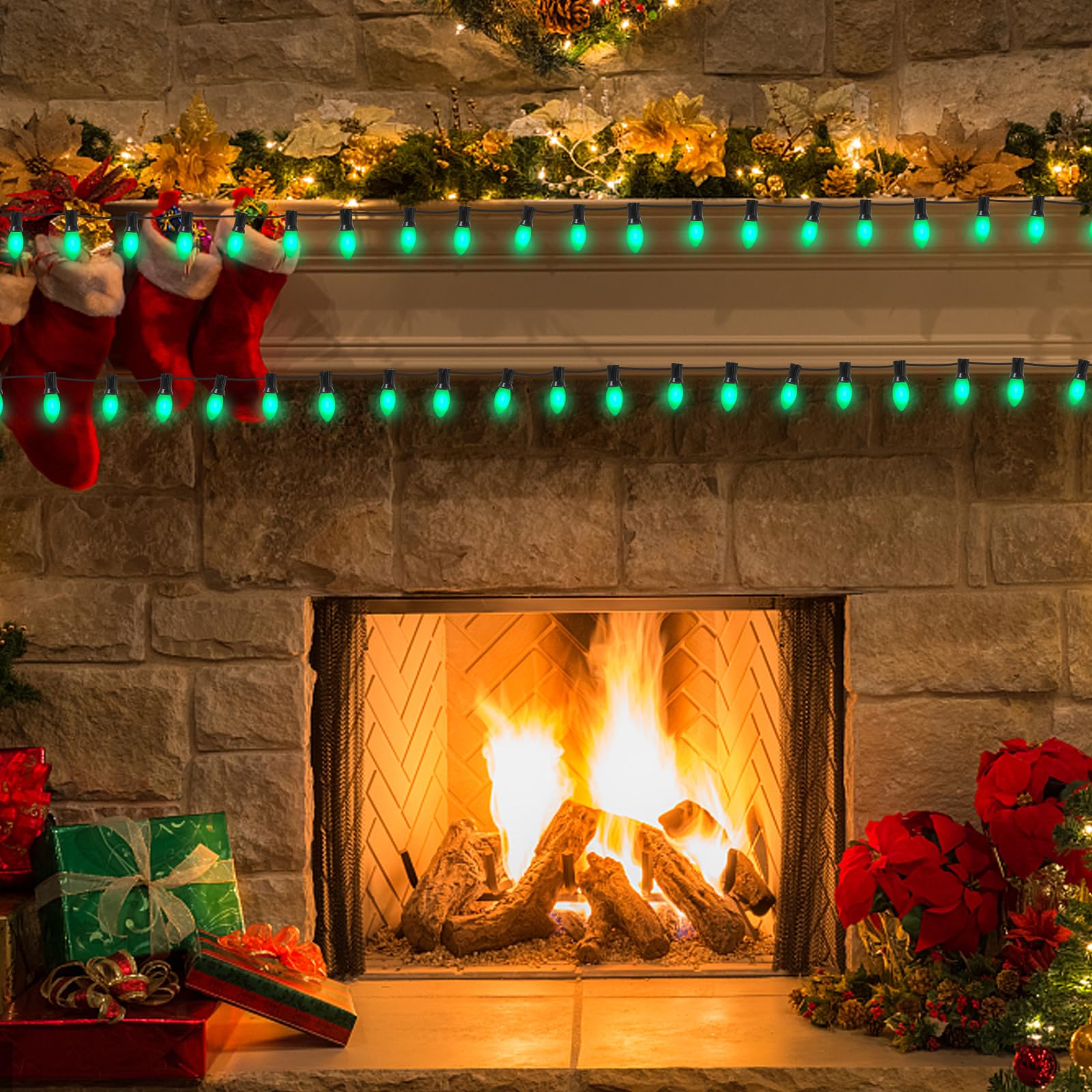 25 Pack C9 Christmas Replacement Bulbs, Green Christmas Bulbs Vintage Ceramic Incandescent Light For Indoor Outdoor Patio Christ