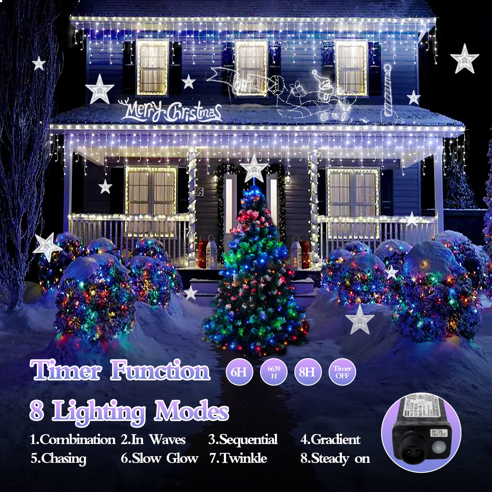 Flvoecn 49Ft 480Led Christmas Lights Decorations Waterproof 8 Modes Christmas Lights Outdoor With Memory And Timer Fairy Lights