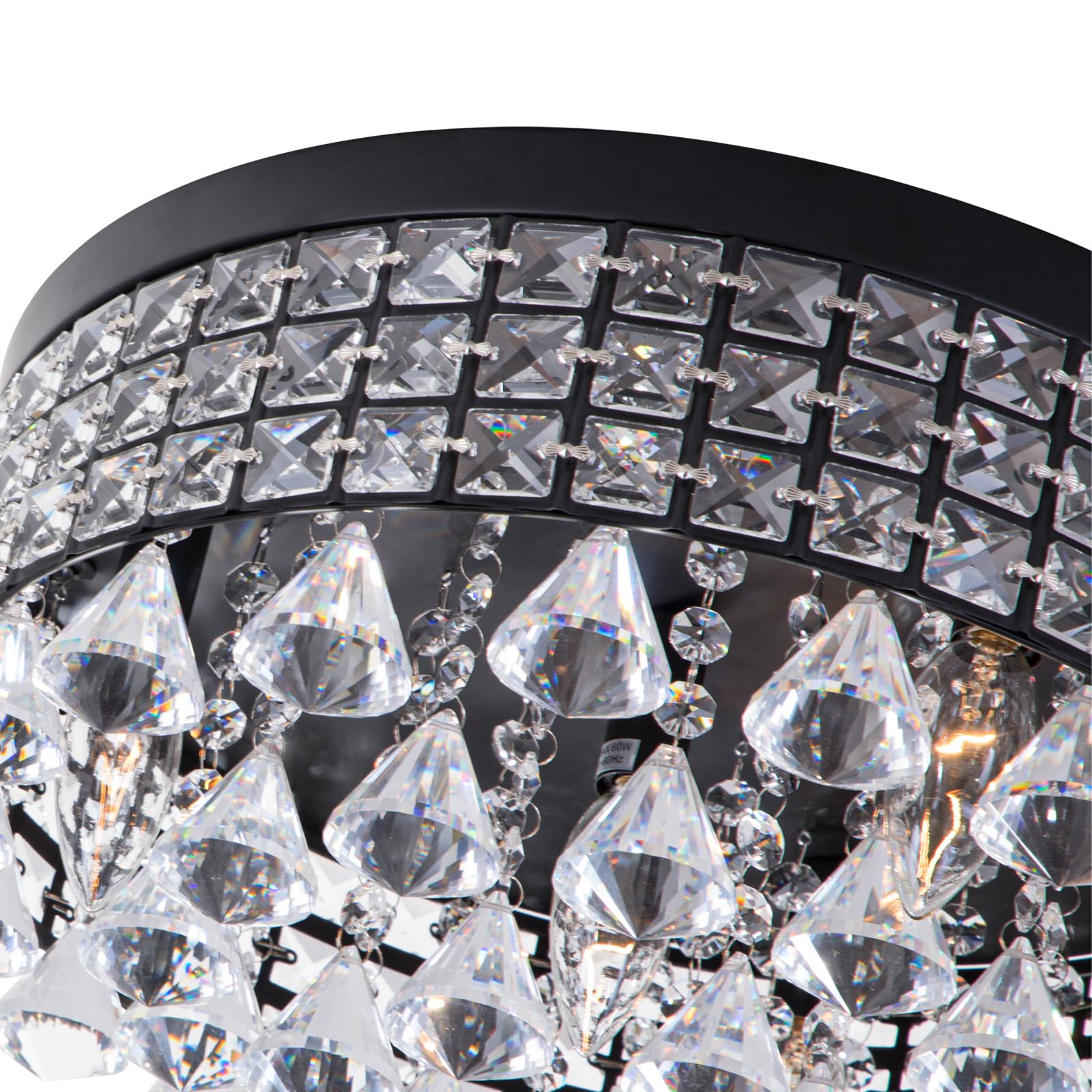 Maxax 4 Lights Crystal Chandelier, Recessed Drum Ceiling Light, Mini Crystal Flush Mount Round Metal Shade Raindrop Chandelier C