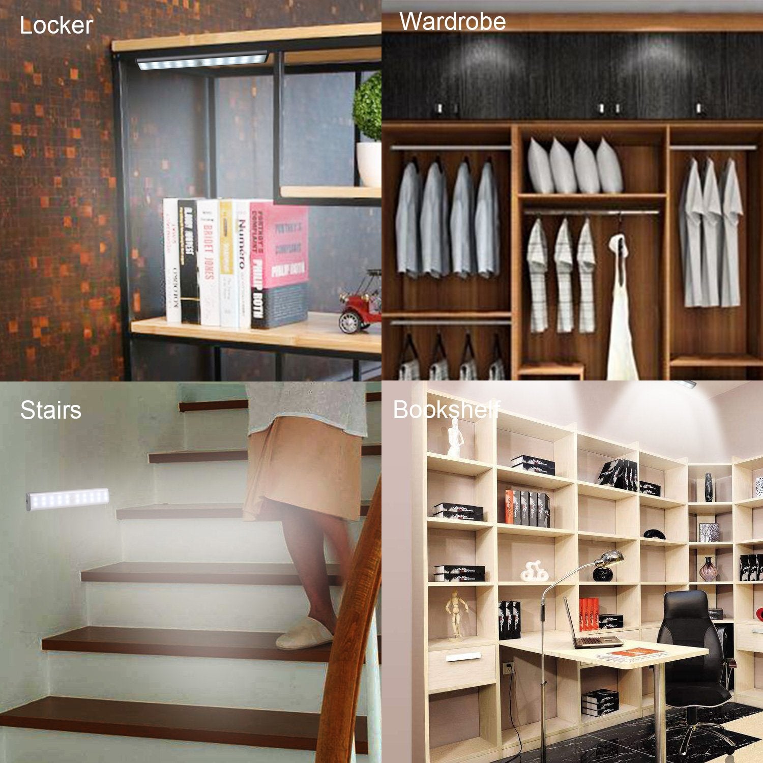 Stick-On Anywhere Portable Closet Lights Wireless 20 Led Under Cabinet Lighting Motion Sensor Activated Build in Rechargeable Ba