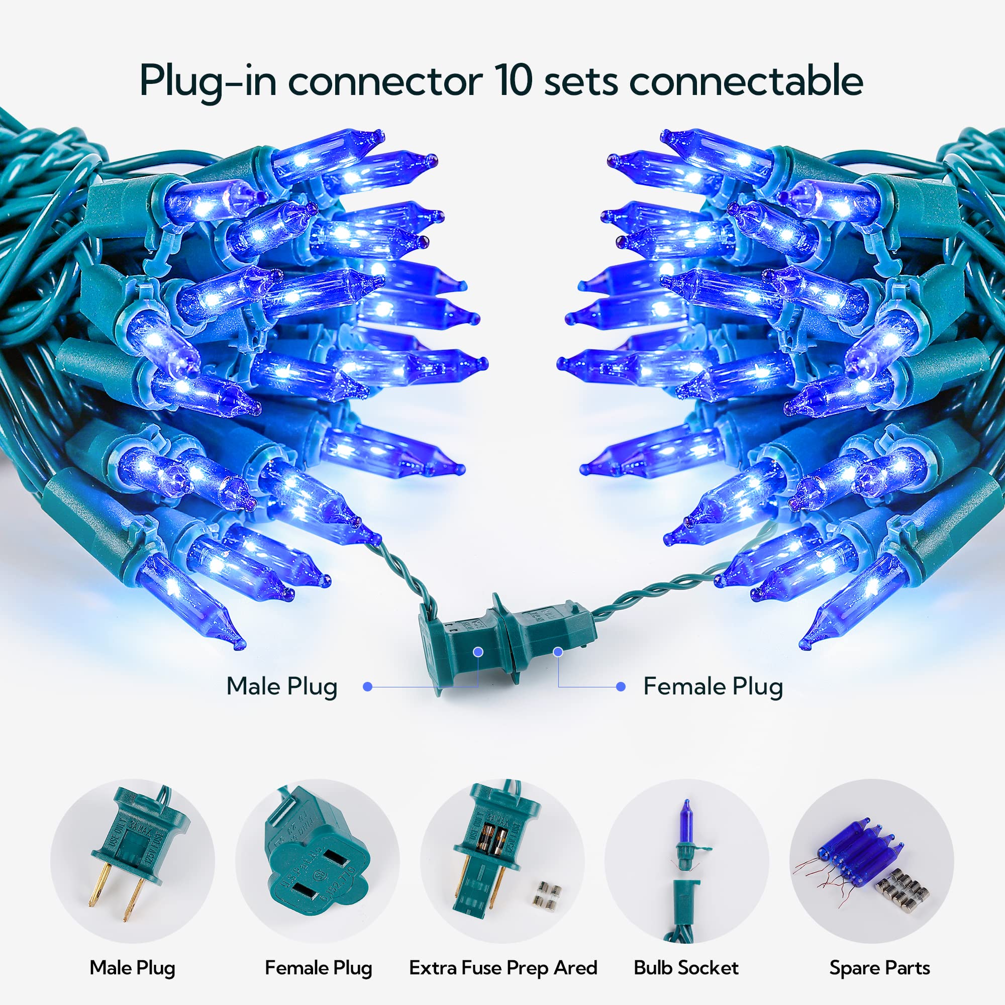 Hopolon 50 Led Blue Mini Fairy String Lights, 13Ft White Wire, 2Pack For Halloween, Christmas, Indoor/Outdoor Décor