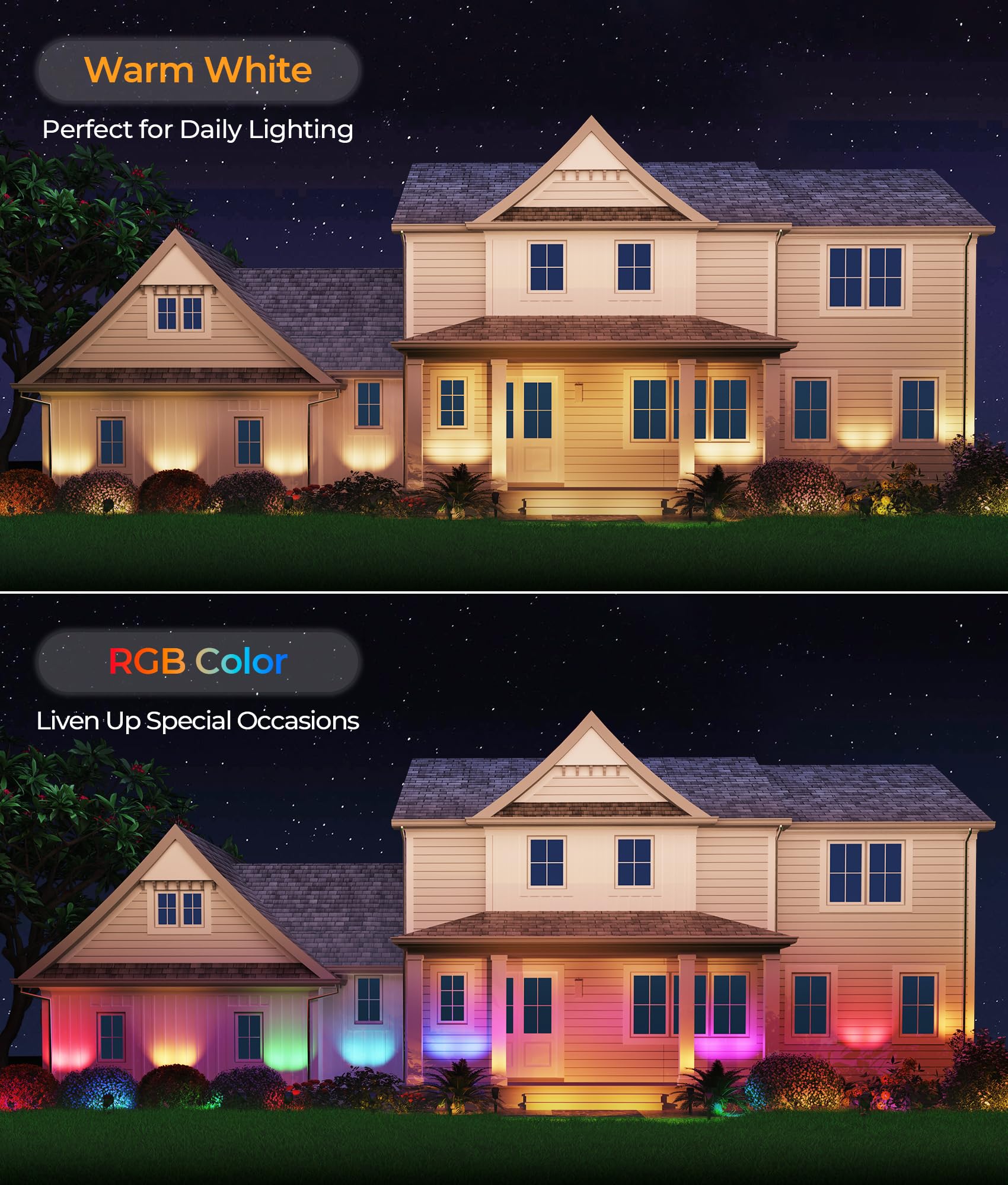 DeckTok RGB Landscape Lighting - 4 Pack Outdoor Spotlights, IP65 Waterproof, Remote Control, Multicolor, Polycarbonate
