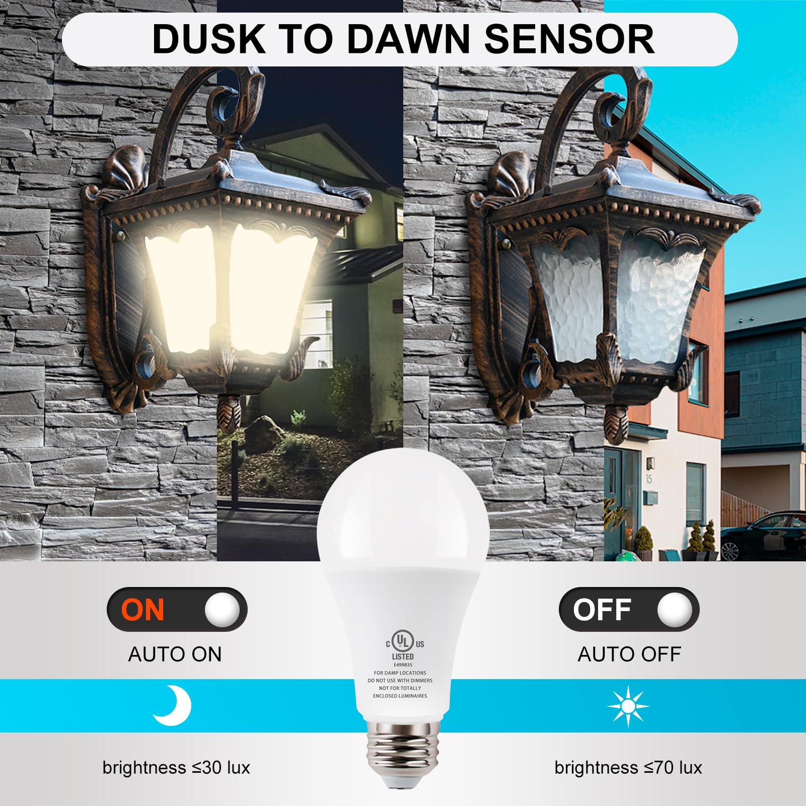 Jackonlux Dusk To Dawn Led Light Bulbs, Daylight White, 6 Pack For Outdoor Garage Porch Lighting