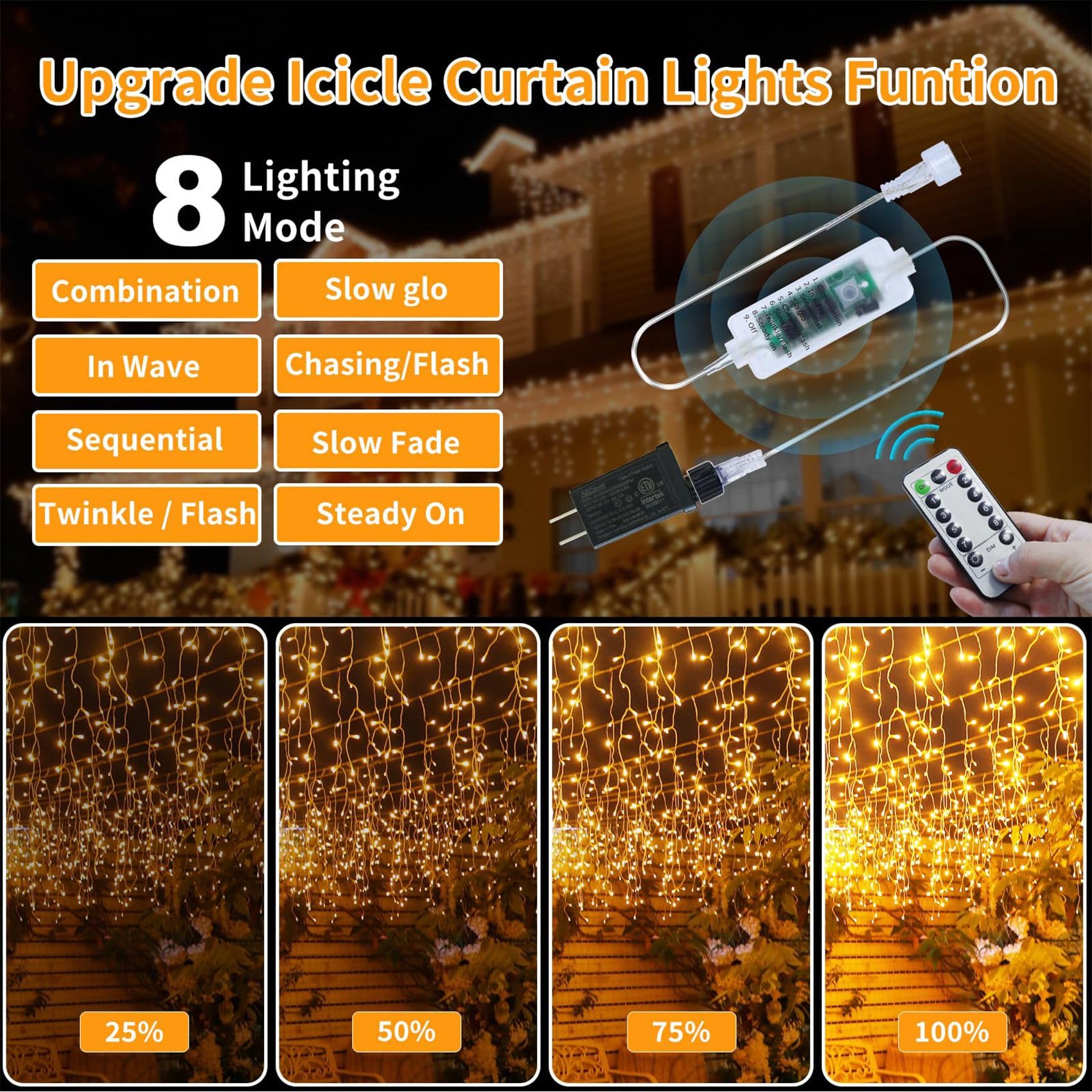 600Led Plug-In Christmas Icicle Lights, 75Ft Hang String Lights With Remote, 8 Modes Warm White Twinkle Fairy Lights Waterproof