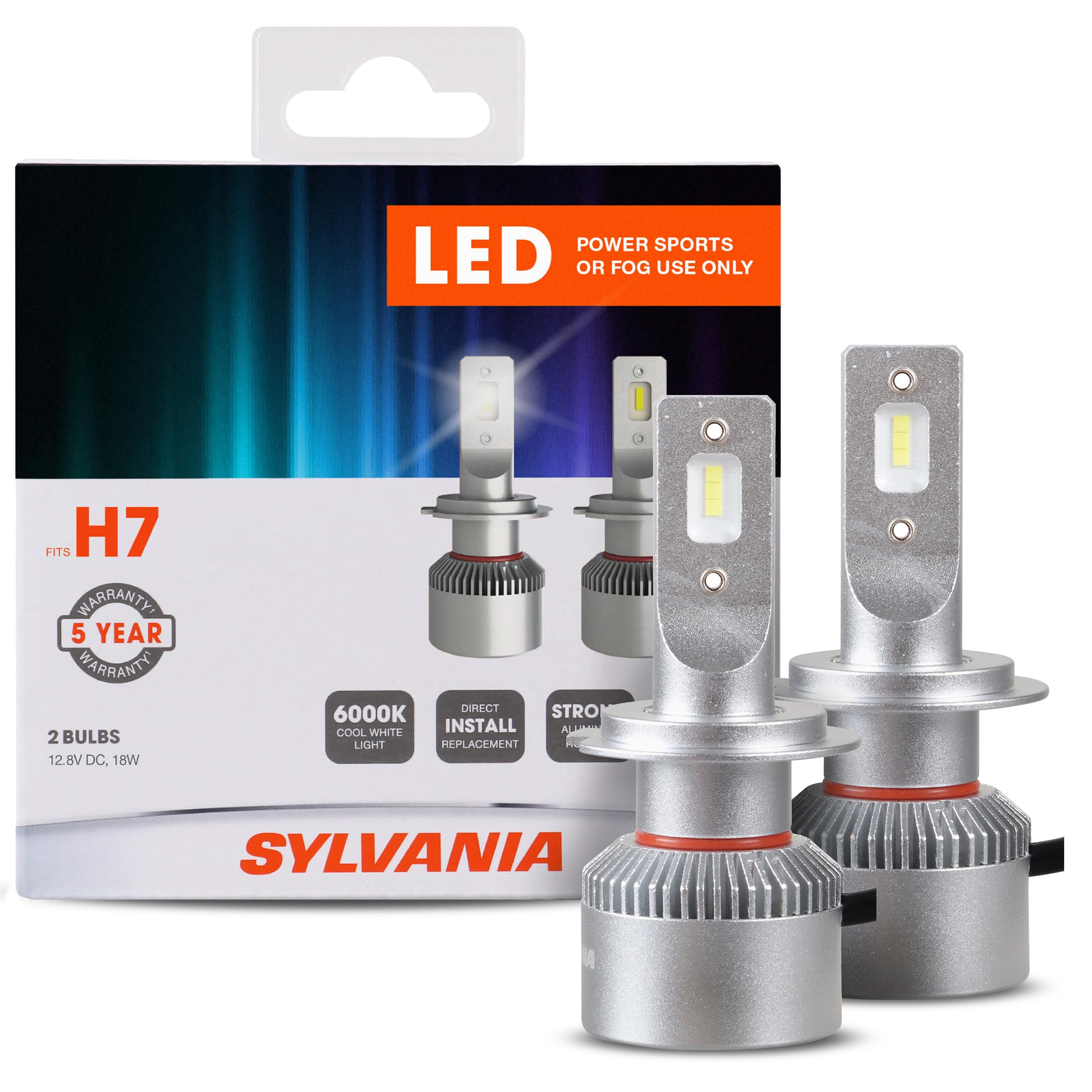 SYLVANIA H7 LED Headlight Bulbs - Off-Road Use or Fog Lights - 2 Pack - Aluminum