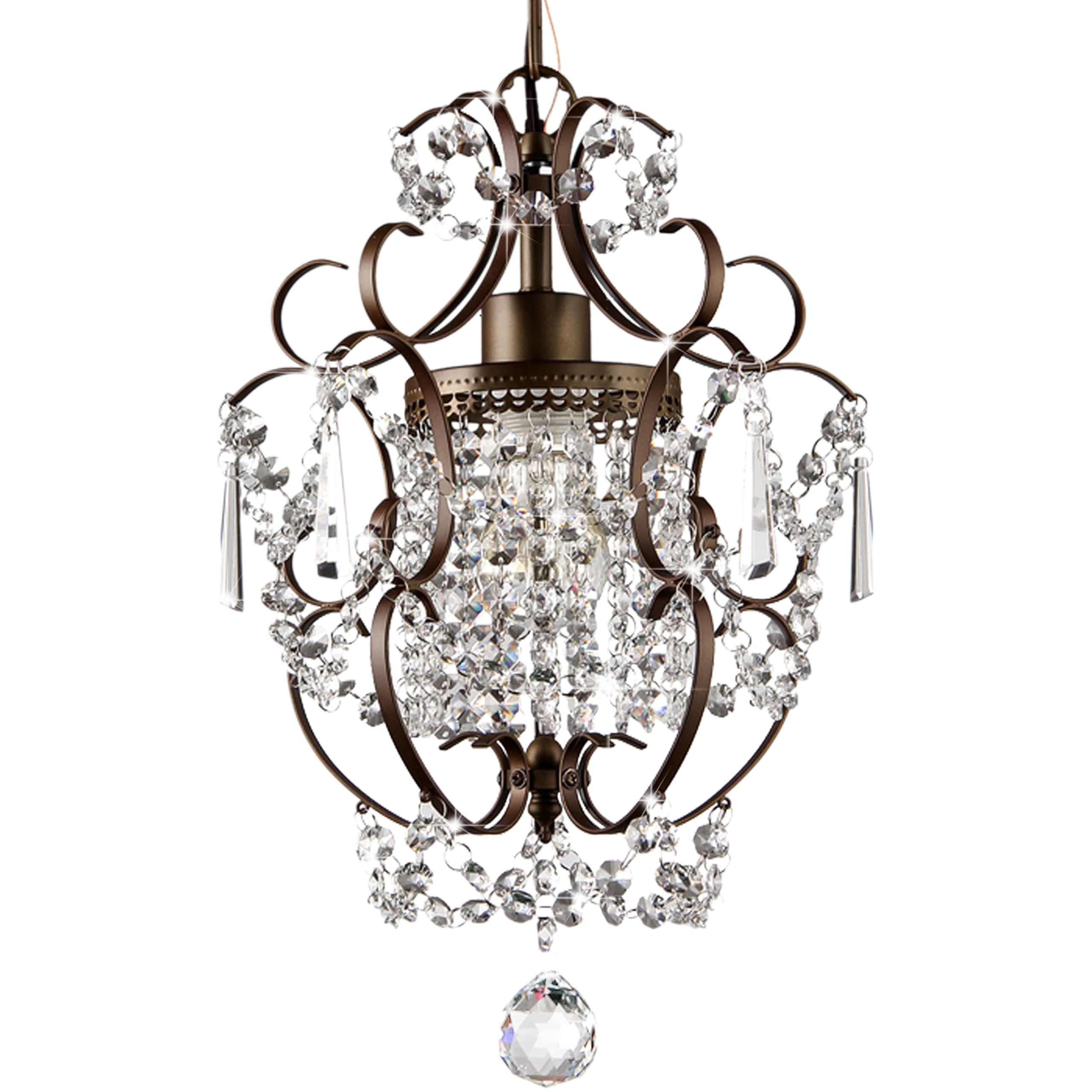 PAPAYA Crystal Chandelier Lighting Bronze Chandeliers D11*H15.8 with 39.4-Inch Adjustable 1 Light Modern Iron Ceiling Light 